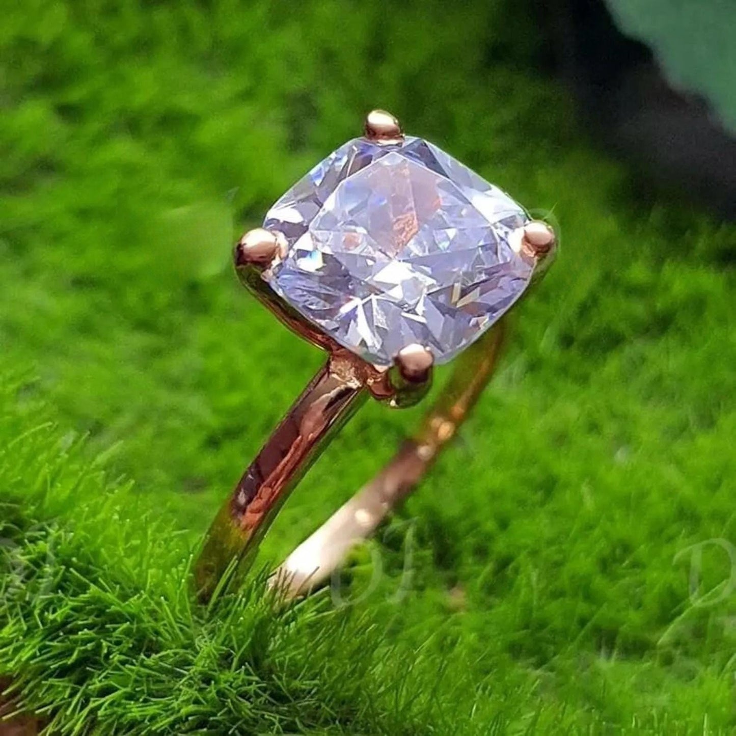 2Ct Cushion Cut Simulated White Diamond Wedding Engagement Anniversary Ring 14k Yellow Gold Plated- 925 Silver, Gift