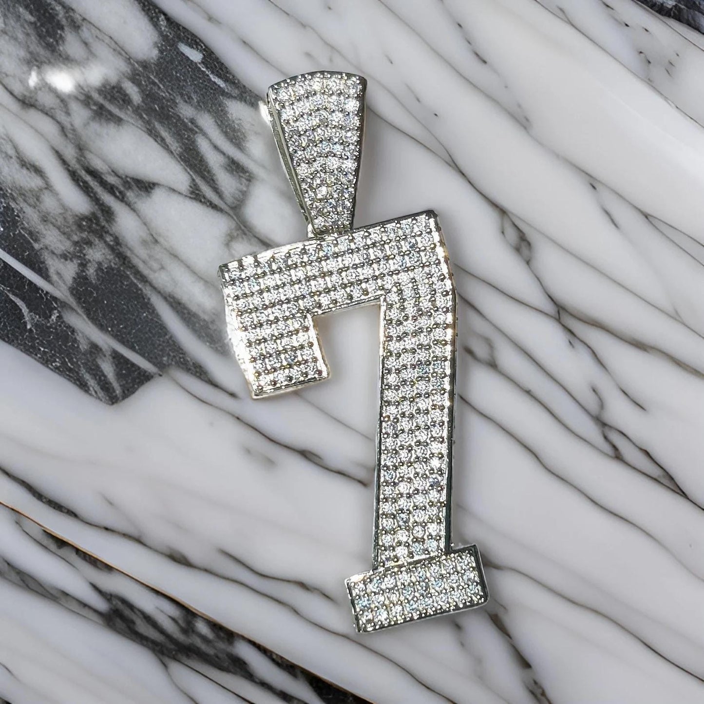 2Ct Moissanite Number Pendant Round Moissanite Pendant 14K White Gold Plated 925 Sterling Silver Custom Any Number Pendant