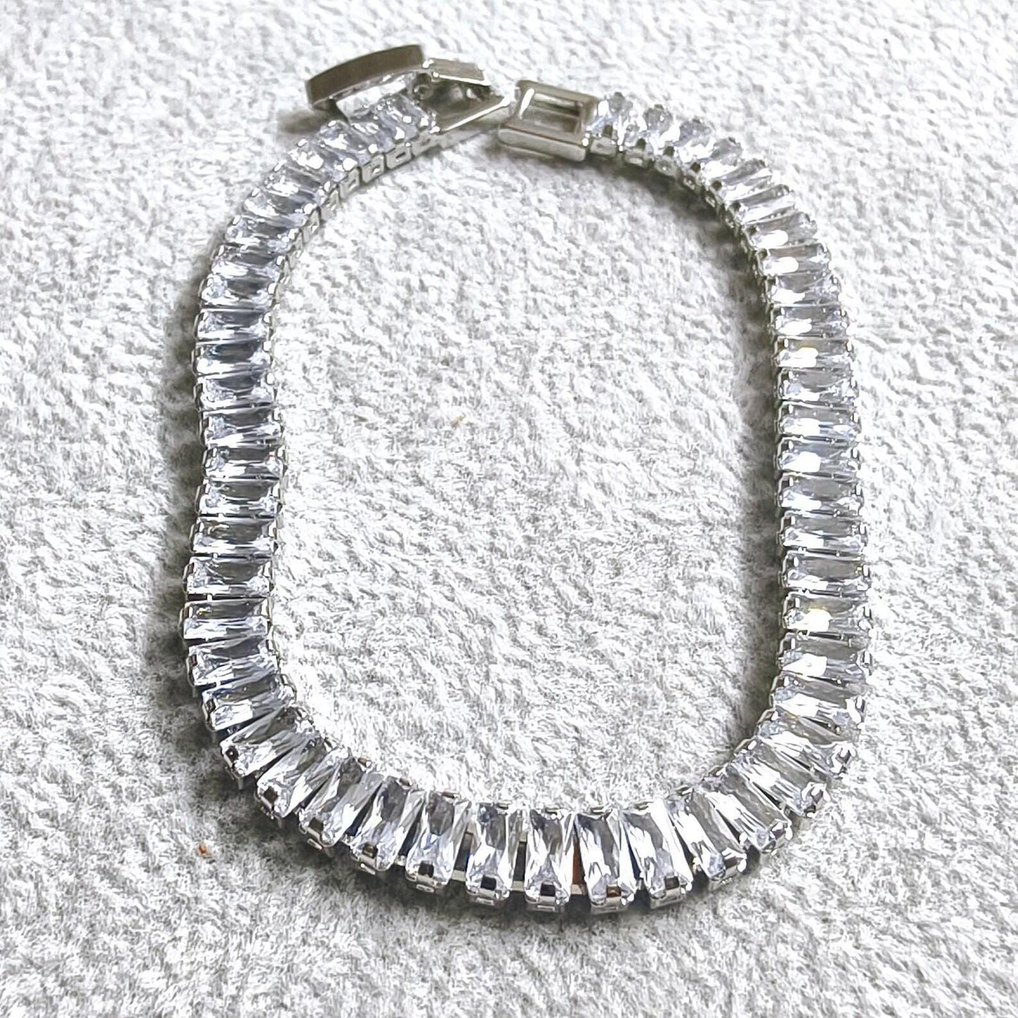 12Ct Radiant Baguette Cut Cubic Zirconia Lab-Created Cubic Zirconia Tennis Bracelet 14K White Gold Plated Diamond Bracelet Size 7.5" Silver