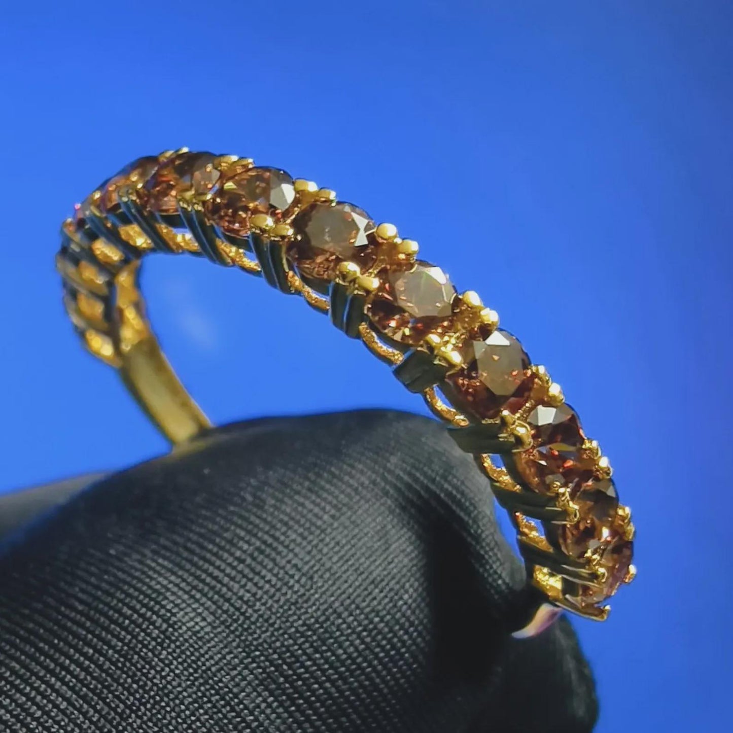 2Ct Round Cut Half Eternity Band Simulated Chocolate Diamond Engagement Ring 14K Yellow Gold Plated 925 Sterling Silver, Anniversary Ring