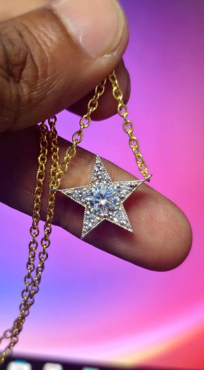 1.50Ct Round Cut Simulated Diamond Star Pendant 14k Two-Tone Gold Plated- 925 Silver