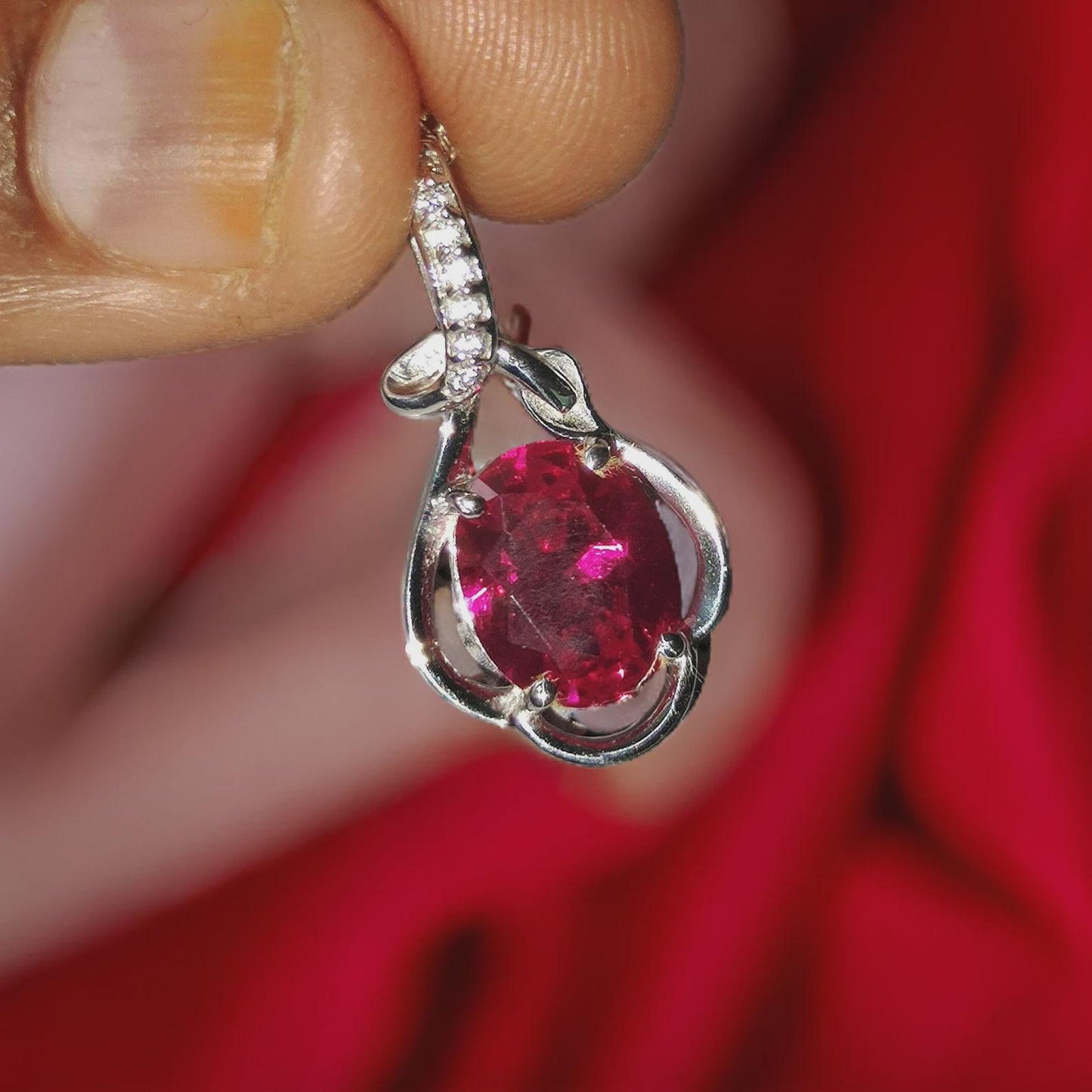 2Ct Oval Cut Red Ruby Women's Pendant, Silver Ruby Pendant Necklace 14k White Gold Plated Birthday Gift for Her Free Chain