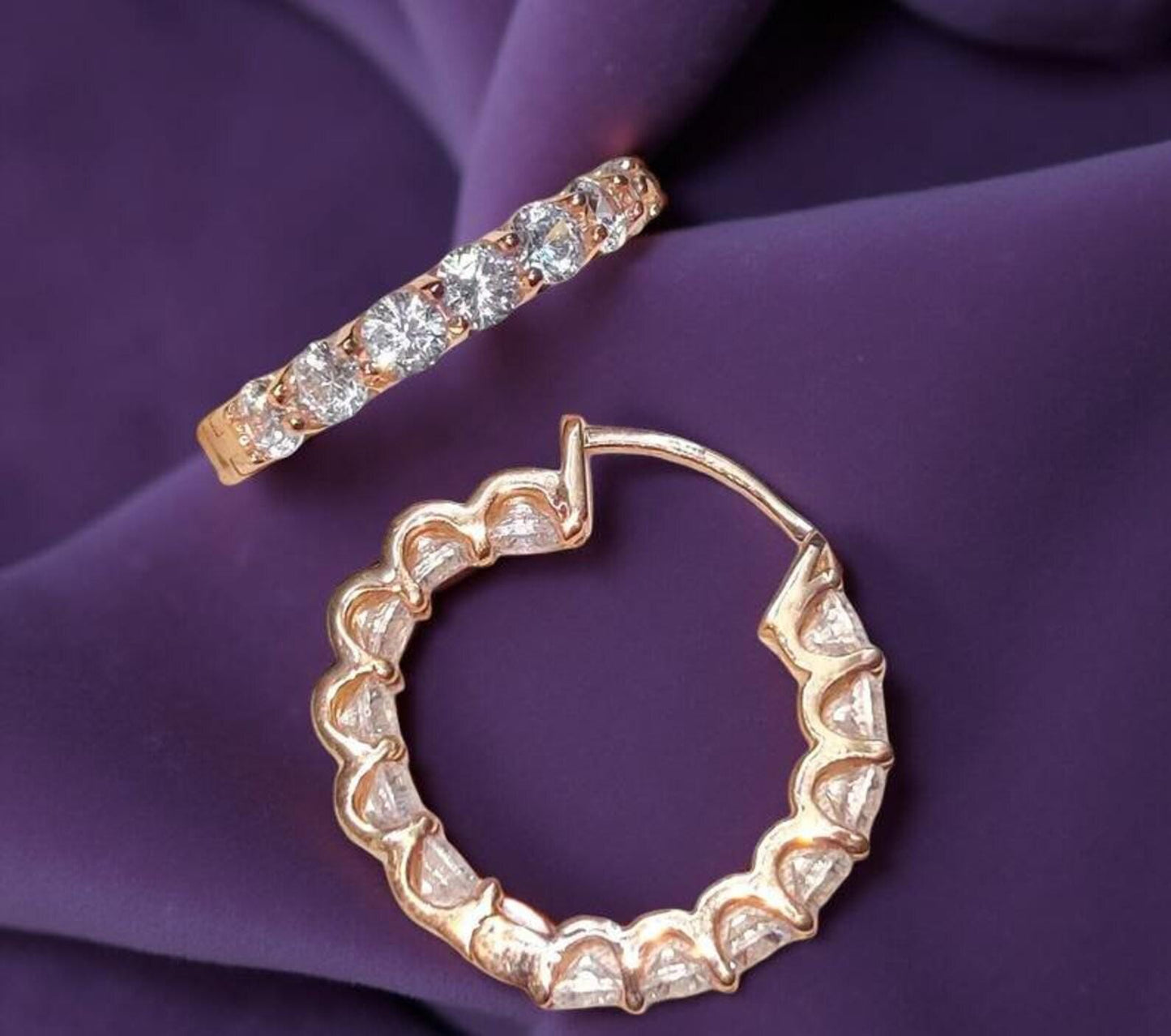 2Ct Round Cut Simulated Diamond Hoop Women Earrings 14K Rose Gold Plated, Anniversary, Birthday, Wedding Gift For Her