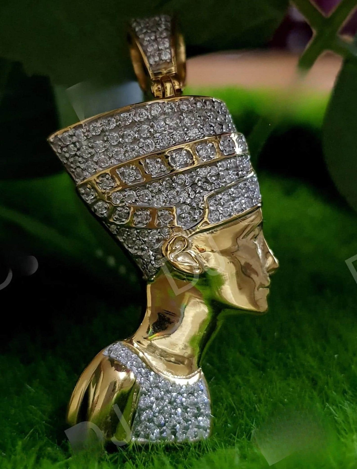 3Ct Round Cut Diamond Queen Nefertiti Necklace/ Ancient Egyptian Pharaoh Necklace/ Egypt Nefertiti Charmed Jewelry Pendant/ Gold Finish