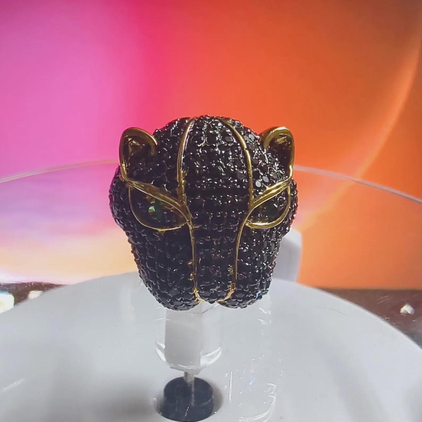 3Ct Round Cut Simulated Black Diamond Wedding Tiger Engagement Ring 14K Yellow Gold Plated 925 Sterling Silver Gift For Anniversary Ring