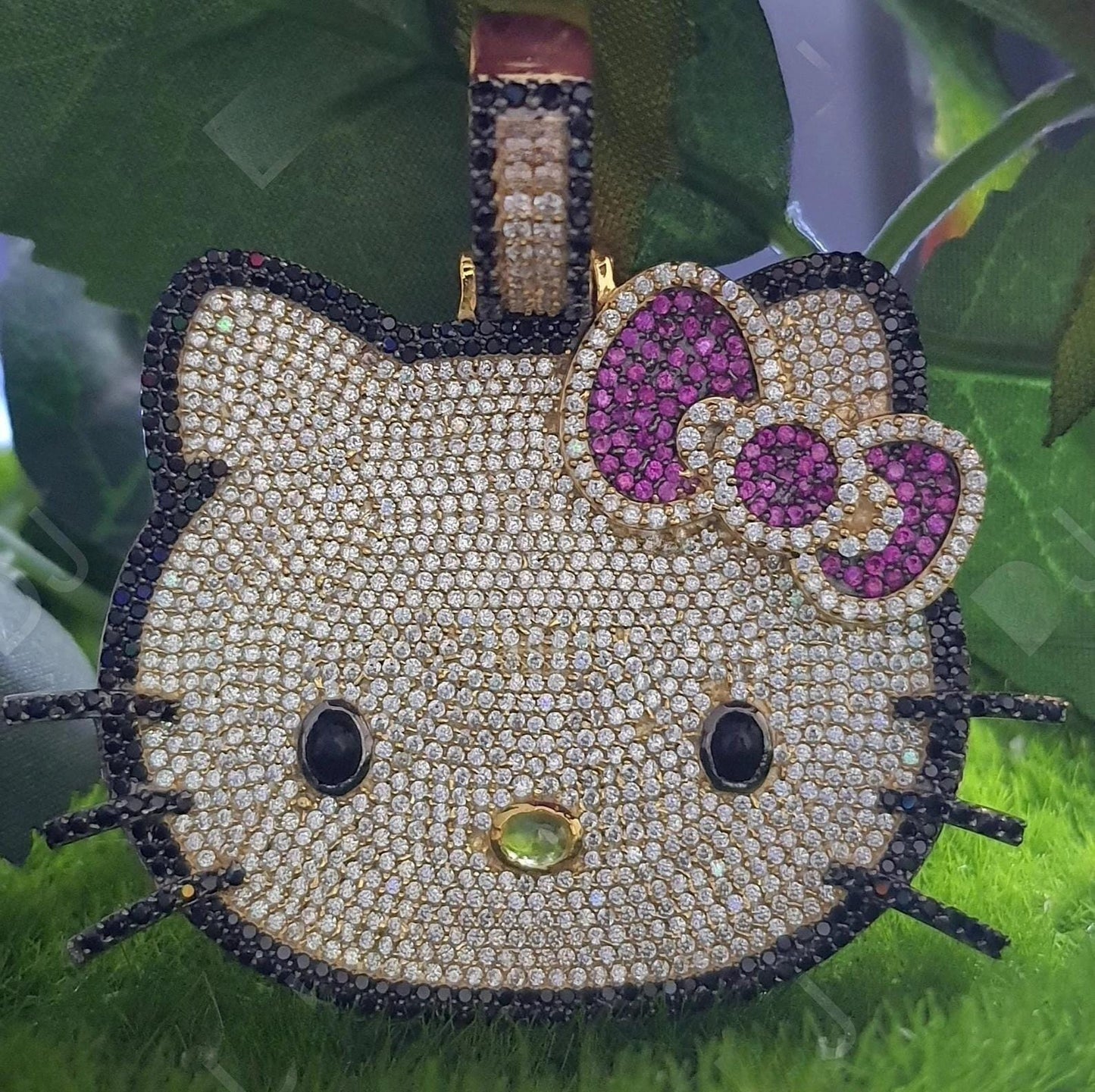 6Ct Round Diamond, 14K Yellow Gold Plated, Fashion Jewelry Pendant Without Chain, Gift For Girl Hello Kitty Necklace, Cute Diamond Pendant,