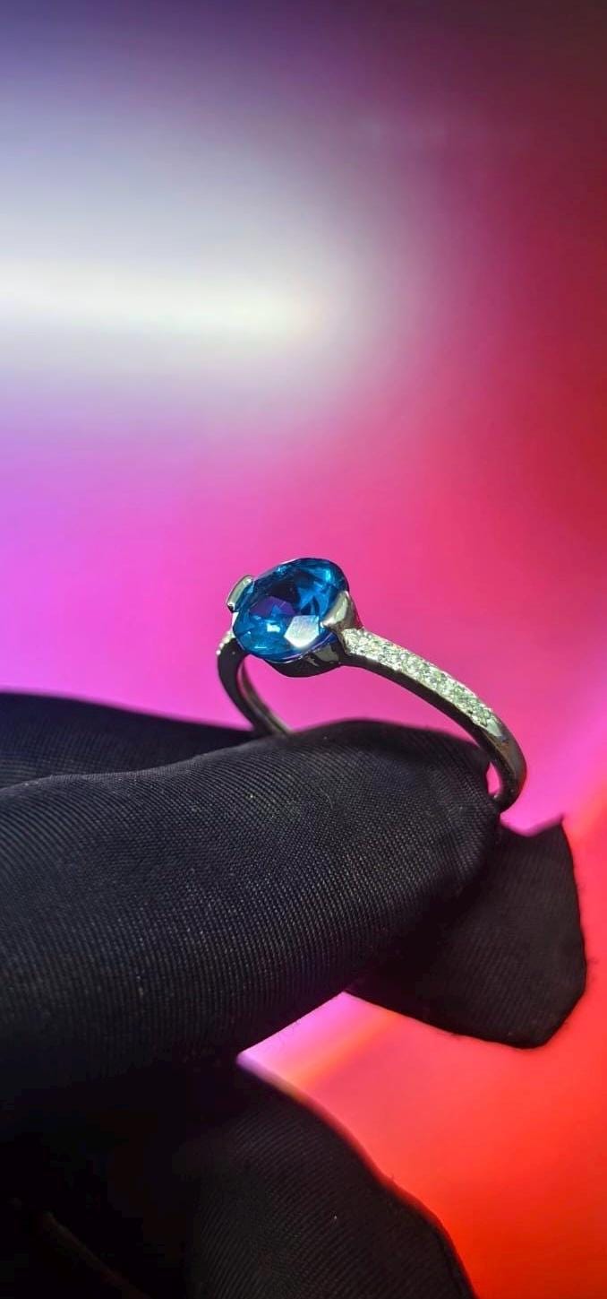 1.50Ct Round Cut Simulated Blue Diamond Wedding Engagement Ring 14k White Gold Plated- 925 Silver