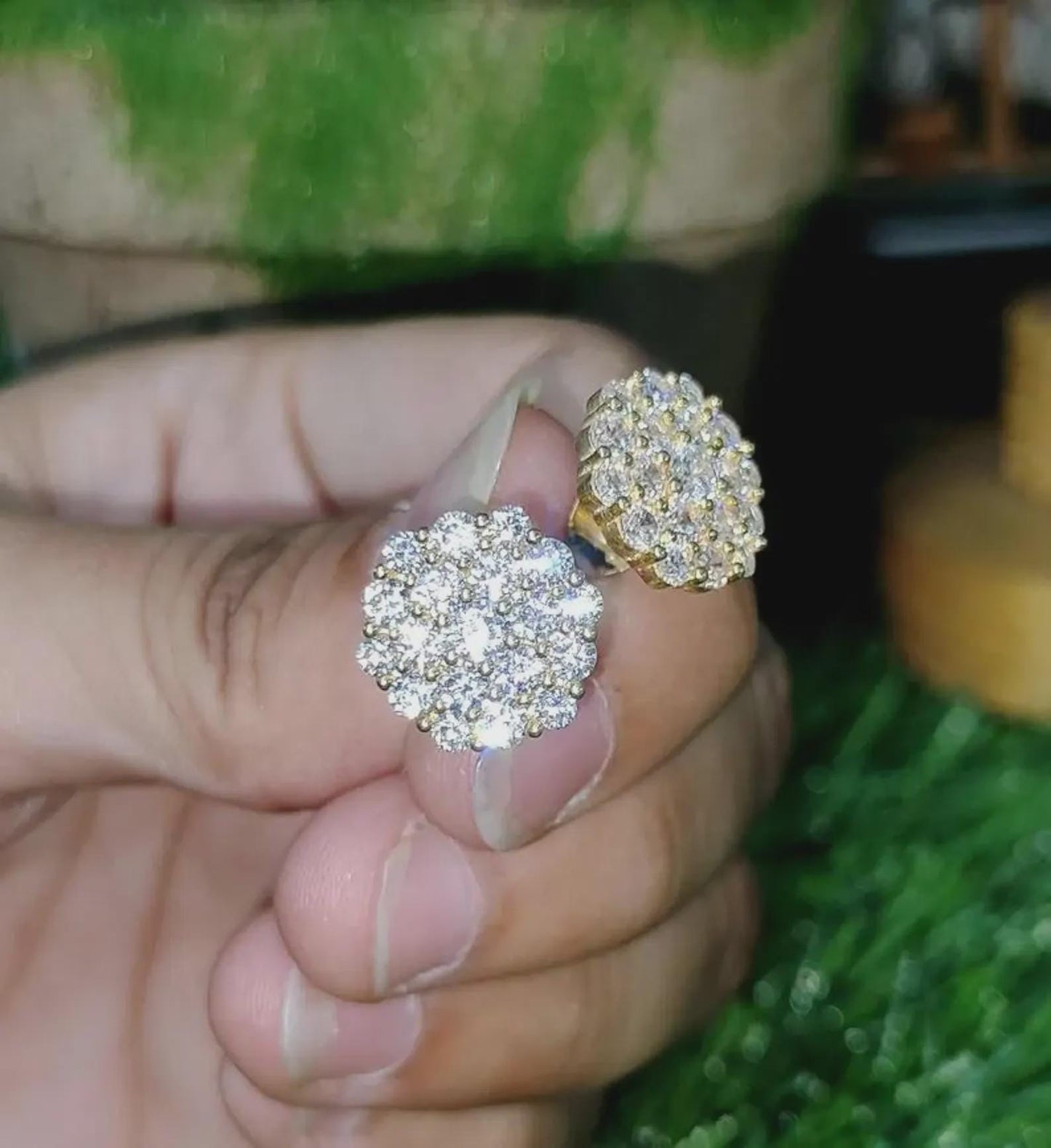 2Ct Round Cut Diamond Women's Stud Earrings Cluster Halo Stud Earrings 14K Yellow Gold Finish 925 Silver Stud Earrings Screw Back Stud