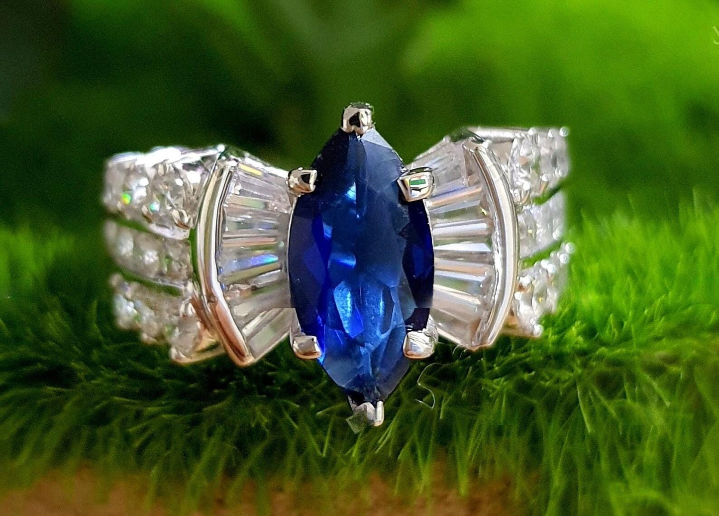 2Ct Marquise Cut Blue Sapphire Diamond Solitaire 14K White Gold Finish Engagement Wedding Anniversary Ring, Birthday Gift, Ring For Her