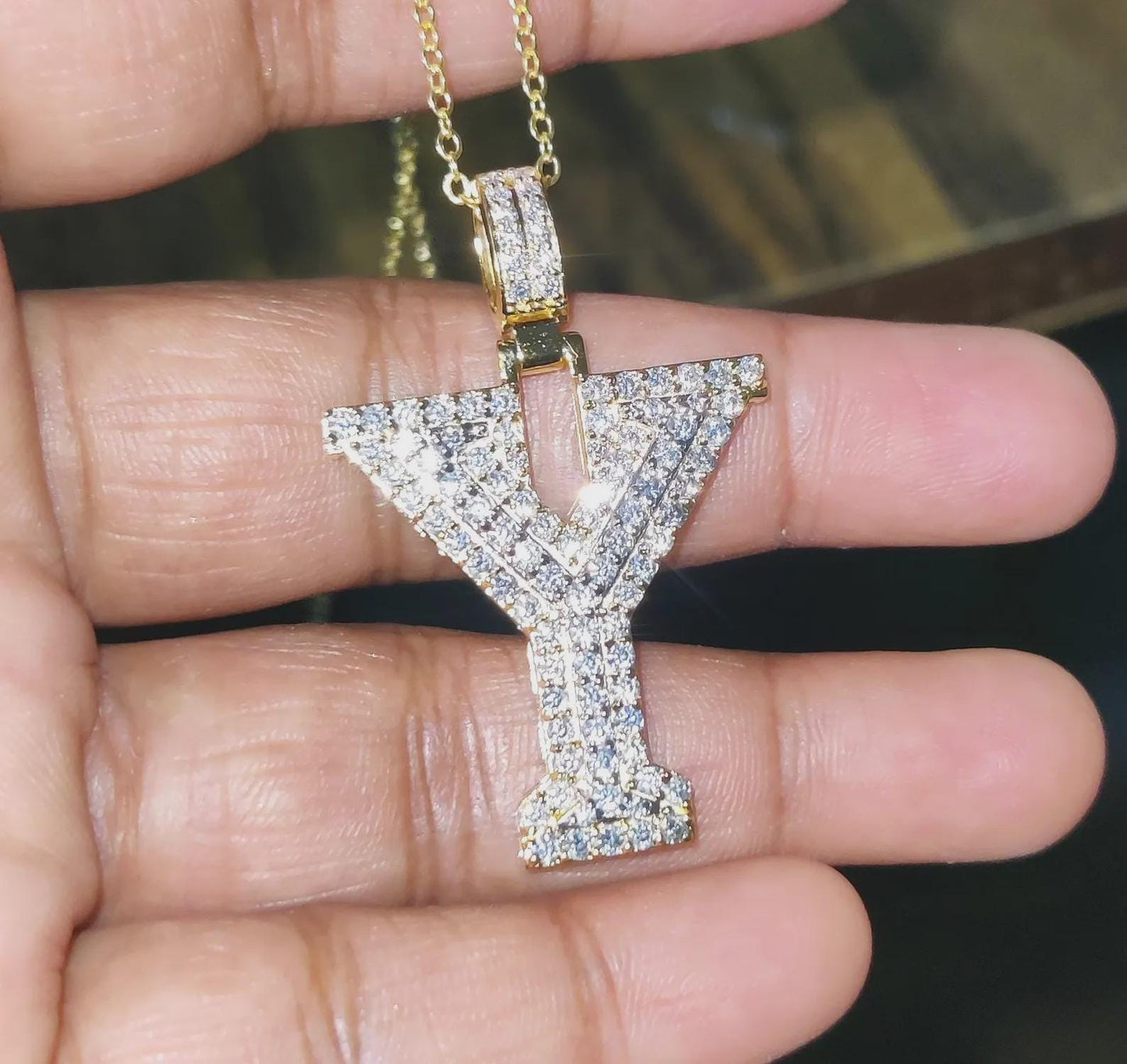 1.50Ct Round Cut Diamond Custom Initial Letter Y Pendant 14K Yellow Gold Plated Free Chain 18" 925 Silver, Alphabet Letter Custom Pendant