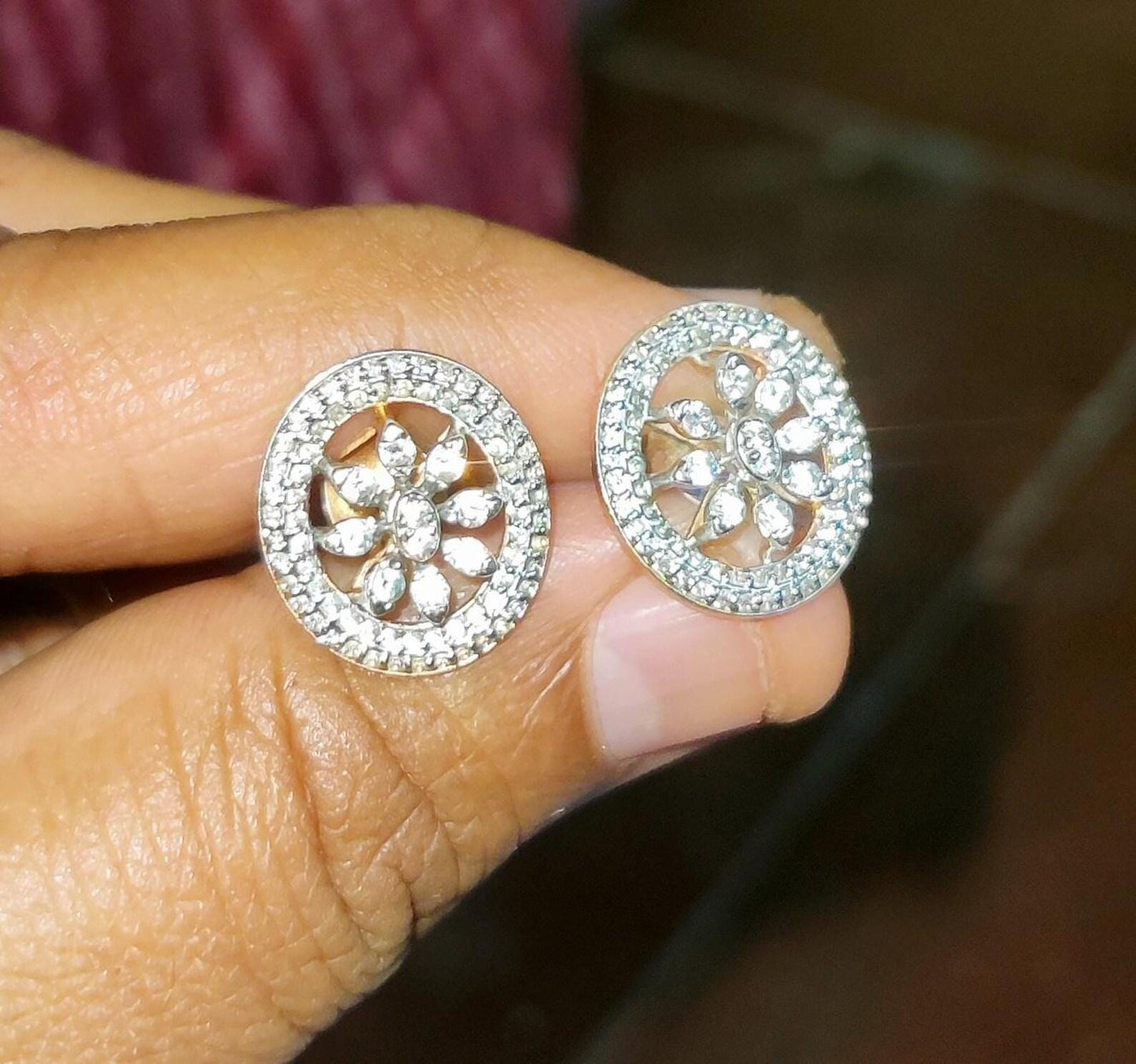 2Ct Round Stud Earrings VVS1 Diamond Cluster Halo Stud Earrings 14K Yellow Gold Finish 925 Silver Stud Earrings Push Back Stud
