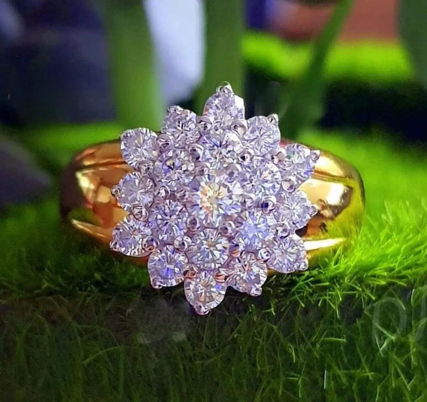 2Ct Diamond Round Cut Flower Shape Simulated Diamond Engagement Wedding Ring 14K Yellow Gold Plated,925 Silver Ring, Anniversary Ring