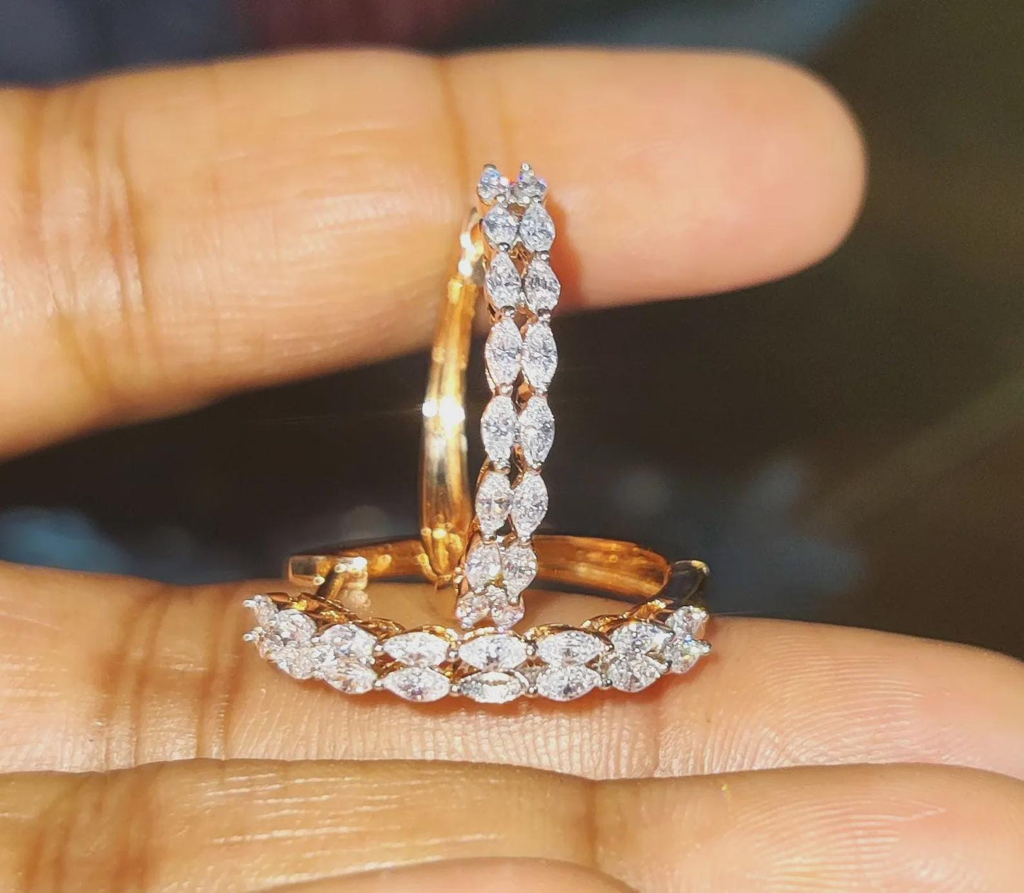 2Ct Diamond Hoop Earrings Marquise Cut VVS1 Diamond Huggie Earrings 14K Rose Gold Finish 925 Sterling Silver Diamond Hoop Earrings