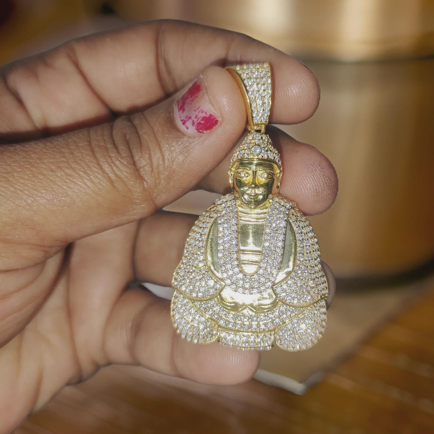 2Ct Round Cut Simulated White Diamond Men's Buddha Charm Pendant 14k Yellow Gold Finish 925 Silver, Customized Hip Hop Pendant