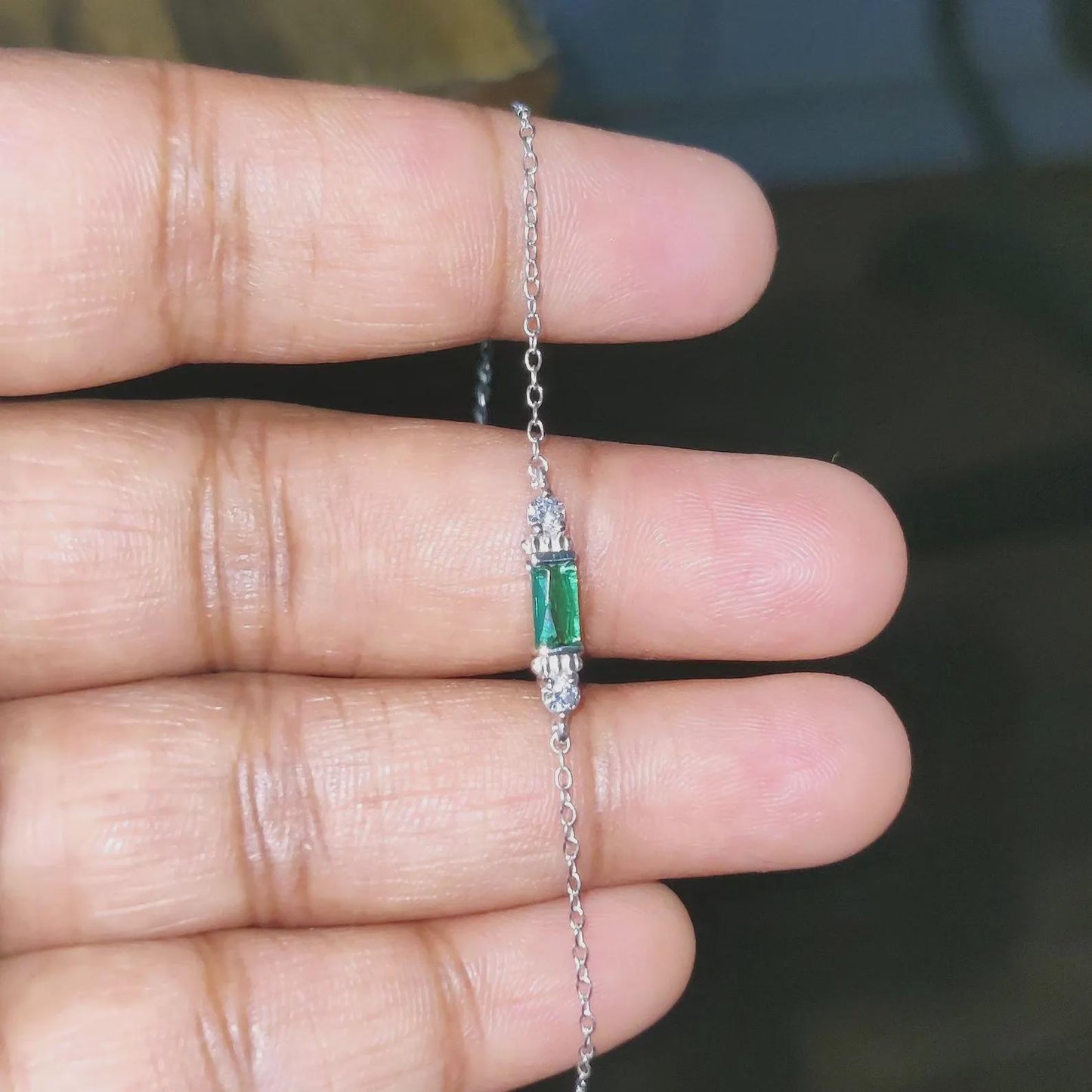 0.20Ct Baguette Cut Simulated Emerald Bracelet 14K White Gold Finish Sterling 925 Silver Bracelet Gift For her Birthday Gift and Party Wear