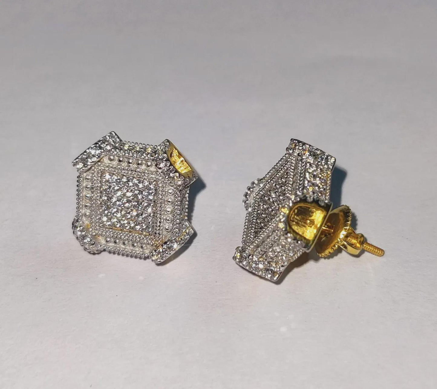 2Ct Round Cut Diamond Women's Stud Earrings Cluster Halo Stud Earrings 14K Yellow Gold Finish 925 Silver Stud Earrings Screw Back Stud