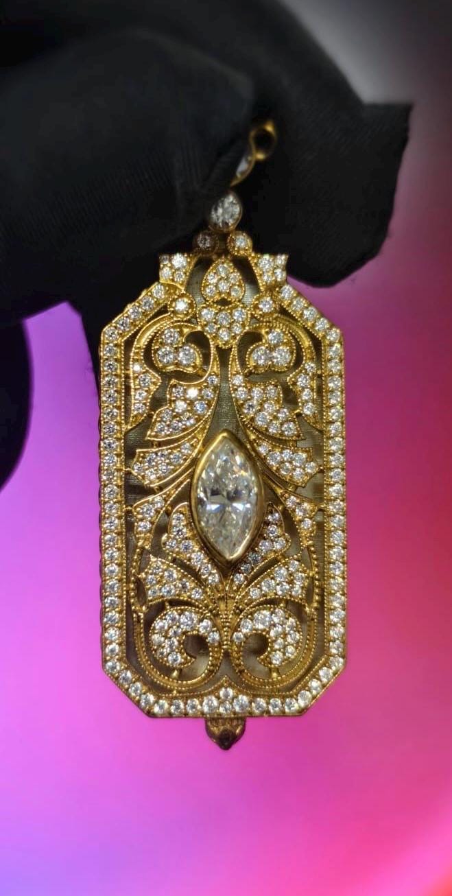 3Ct Marquise & Round Cut Simulated Diamond Art Deco Style Pendant 14K Yellow Gold Plated - 925 Silver