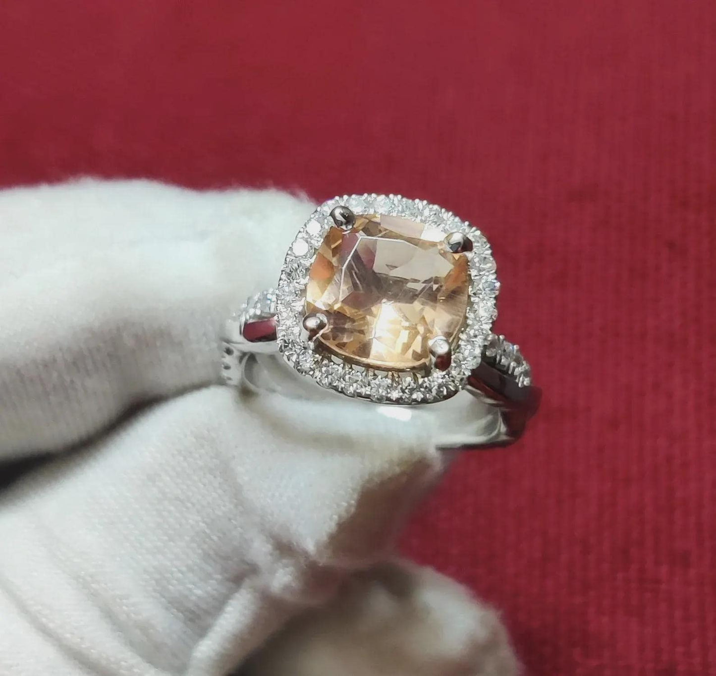 2Ct Morganite Cushion Cut Lab-Created Morganite Engagement Anniversary Ring Halo 14K White Gold Finish 925 Sterling Silver For Birthday Ring