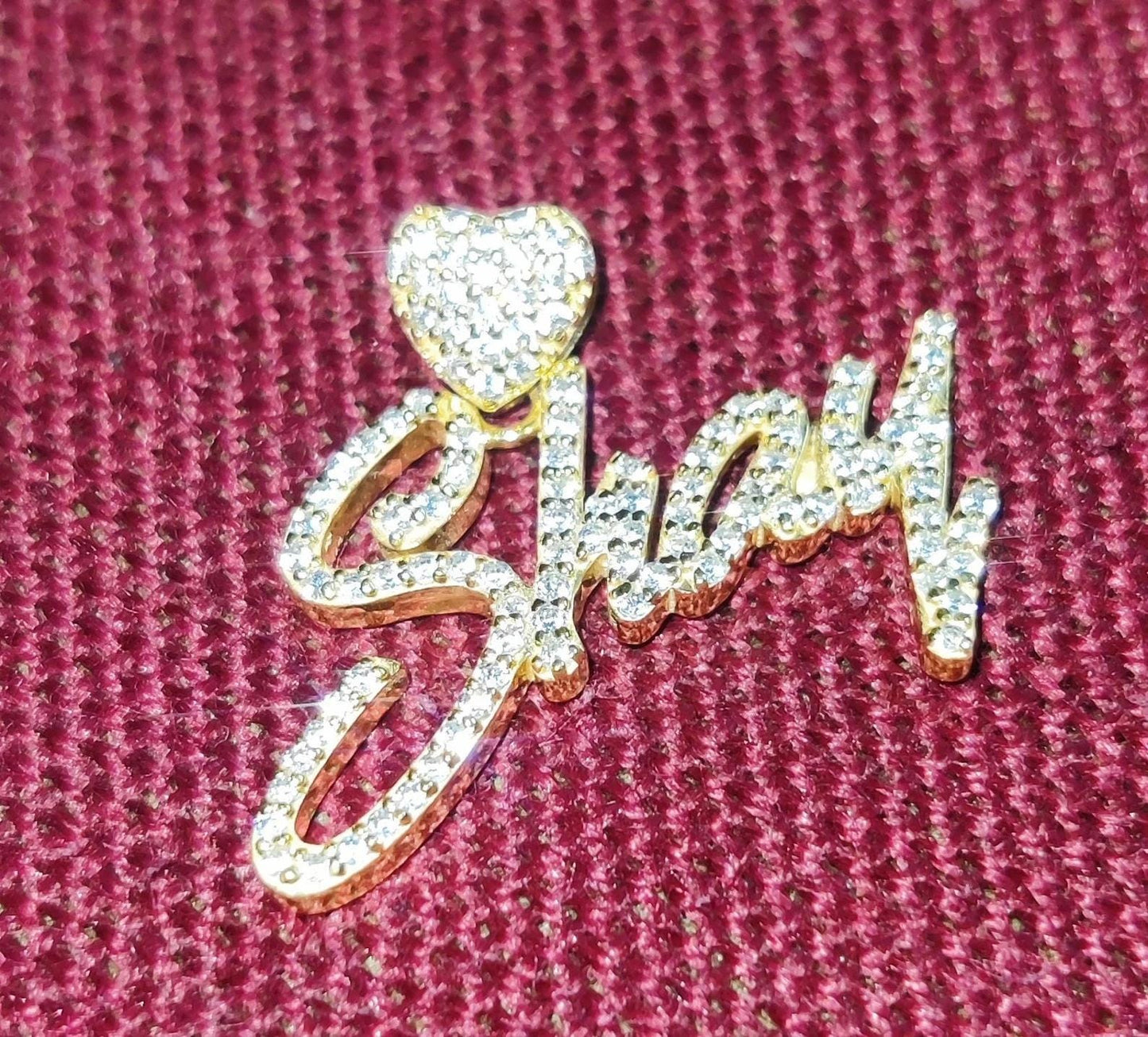 2Ct Diamond Round Cut Simulated Diamond Pendant, Love Custom Name Pendant 14K Yellow Gold Finish 925 Sterling Silver Birthday Party Pendant