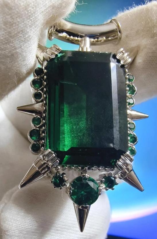 2Ct Emerald Cut Simulated Green Emerald Halo Pendant Necklace 14K White Gold Finish - 925 Sterling Silver