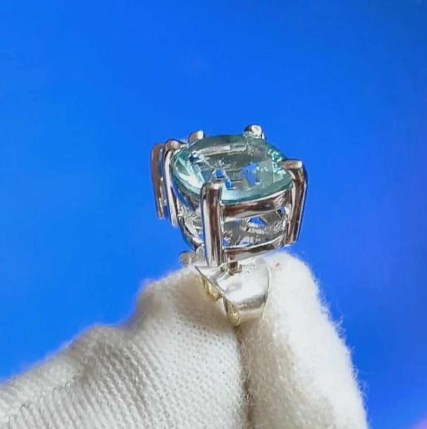 4Ct Cushion cut Aquamarine 14K White Gold Finish Sterling 925 Solitaire Stud Earrings Gift For her ,Birthday Gift, Special Wedding Gift,