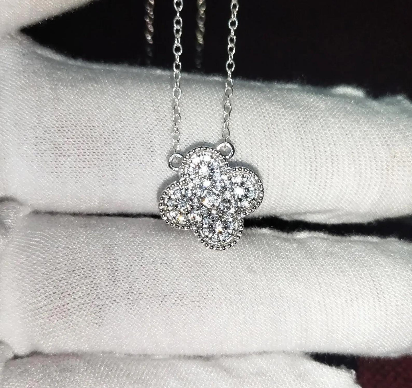 1.50Ct Round Cut Simulated Diamond Flower Clover Pendant 14K White Gold Plated 925 Silver Prong Setting Pendant, Anniversary Gift Pendant