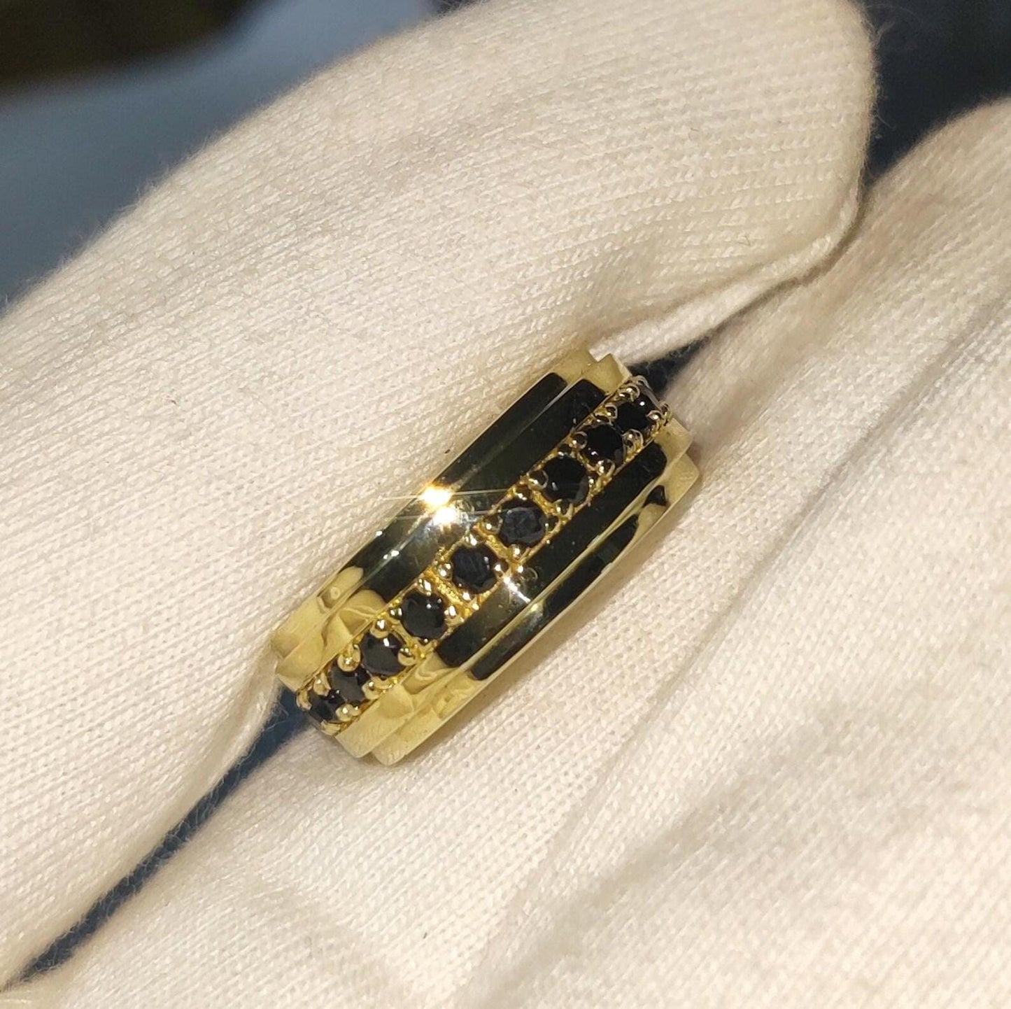 2Ct Round Cut Simulated Wedding Band Ring Black Diamond Engagement Anniversary Wedding Band Ring 14K Yellow Gold Finish 925 Silver