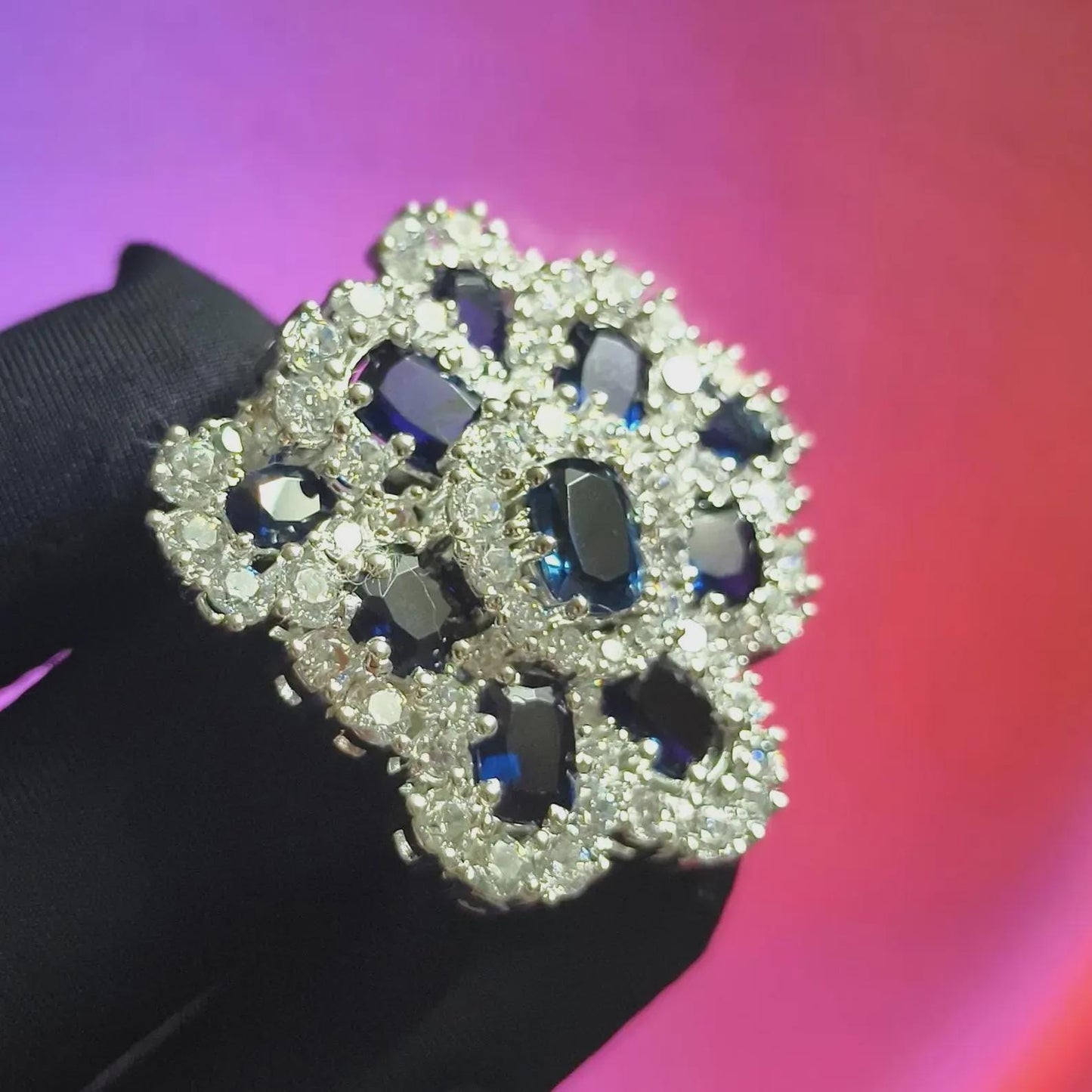 2Ct Unique Flower Brooch Pin Oval Cut Simulated Blue Sapphire Brooch Pin 14K White Gold Plated 925 Silver, Flower Brooch Pin, Birthday Gift