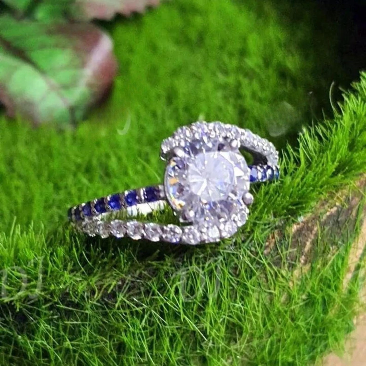 2Ct Round Cut Simulated White Diamond and Sapphire Wedding Women Engagement Anniversary Ring 14k White Gold Plated- 925 Silver, Gift for Her