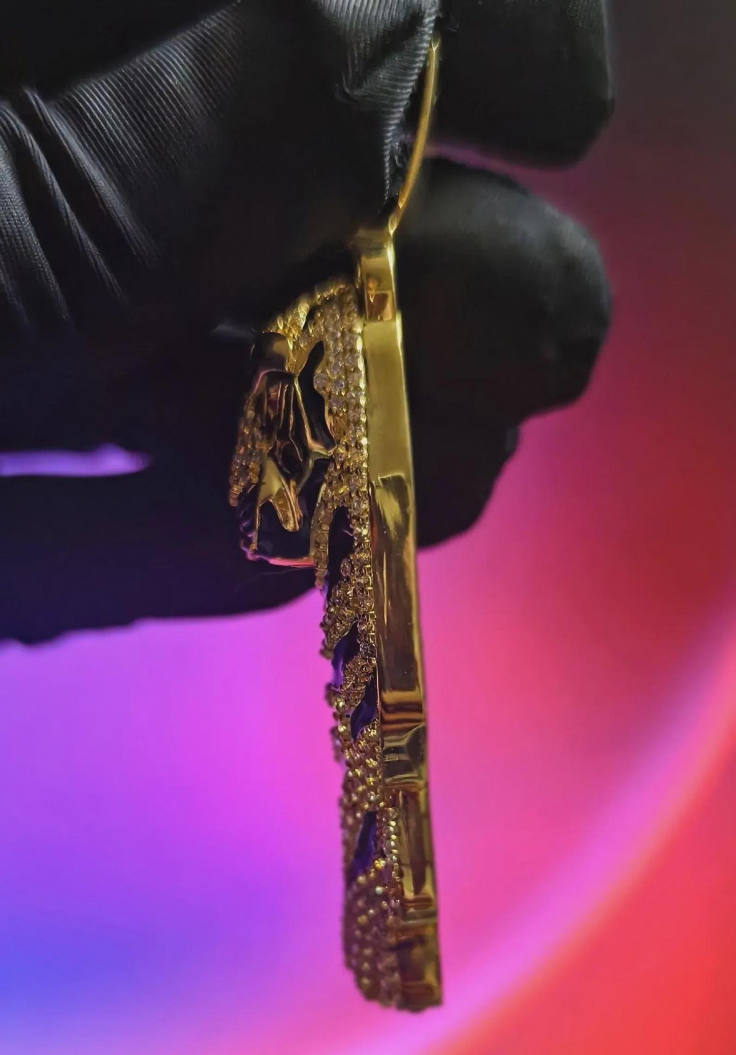 4Ct Round Cut Tiger Simulated Diamond Black Enamel Pendant Red Ruby Eye 14K Yellow Gold Plated 925 Sterling Silver, Tiger Animal Pendant