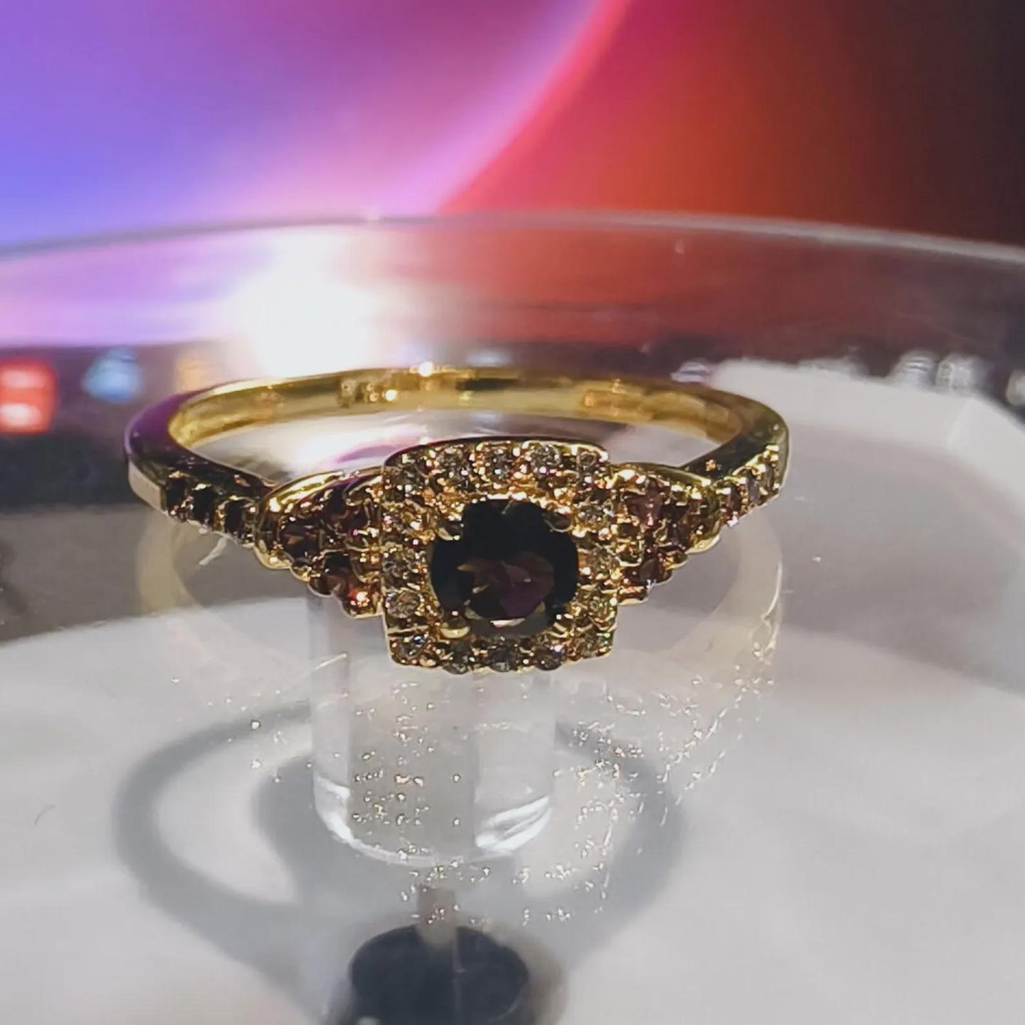 2Ct Round Cut Simulated Chocolate Diamond Halo Engagement Ring 14K Yellow Gold Finish 925 Sterling Silver, Wedding Band, Gift For her