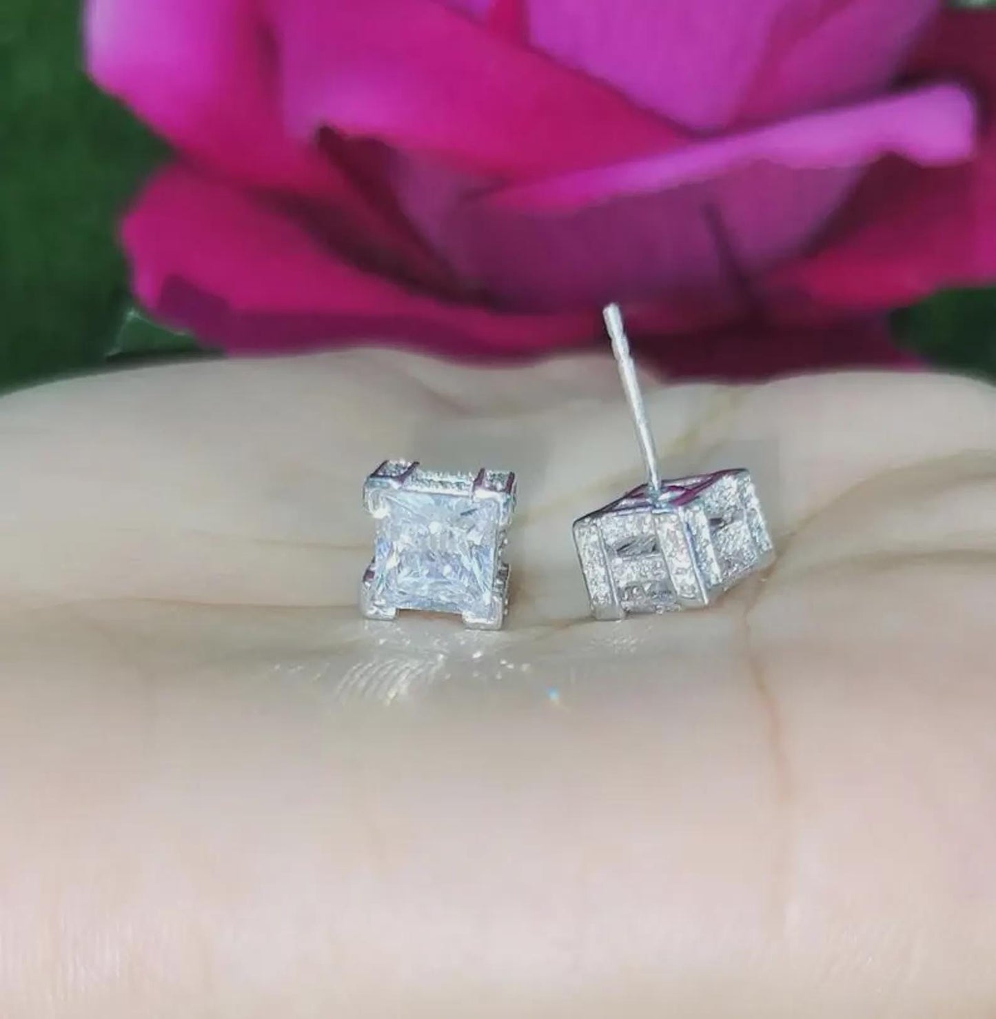 2Ct Princess Cut Solitaire Stud Earrings Simulated Diamond Earrings 14K White Gold Finish 925 Silver Prong Set Earring, Gift For Birthday