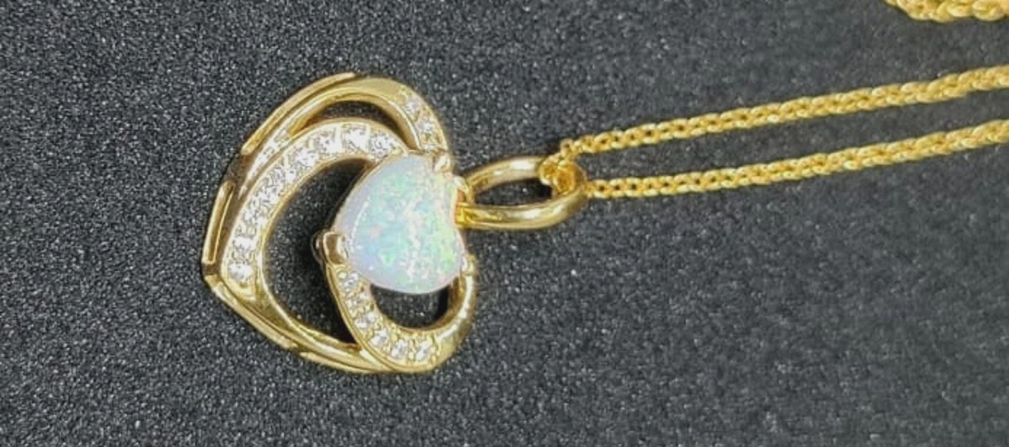 1.50Ct Heart Cut Fire Opal Open Heart Shape Pendant In 14K Yellow Gold Finish With 18''Free Chain