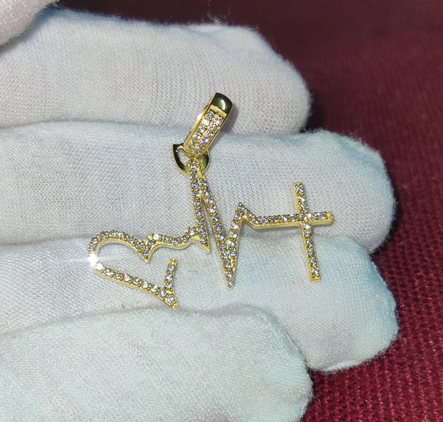 1.50Ct Diamond Round Cut Simulated Diamond Pendant, Love Heartbeat Pendant 14K Yellow Gold Finish 925 Sterling Silver Birthday Party Pendant