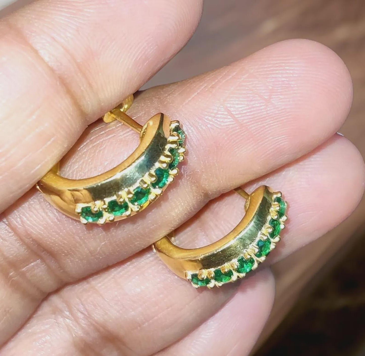 2Ct Round Cut Emerald Hoop Earring Simulated 14K Yellow Gold Finish 925 Sterling Silver For Special Occasion, Birthday Gift, Daily Wear