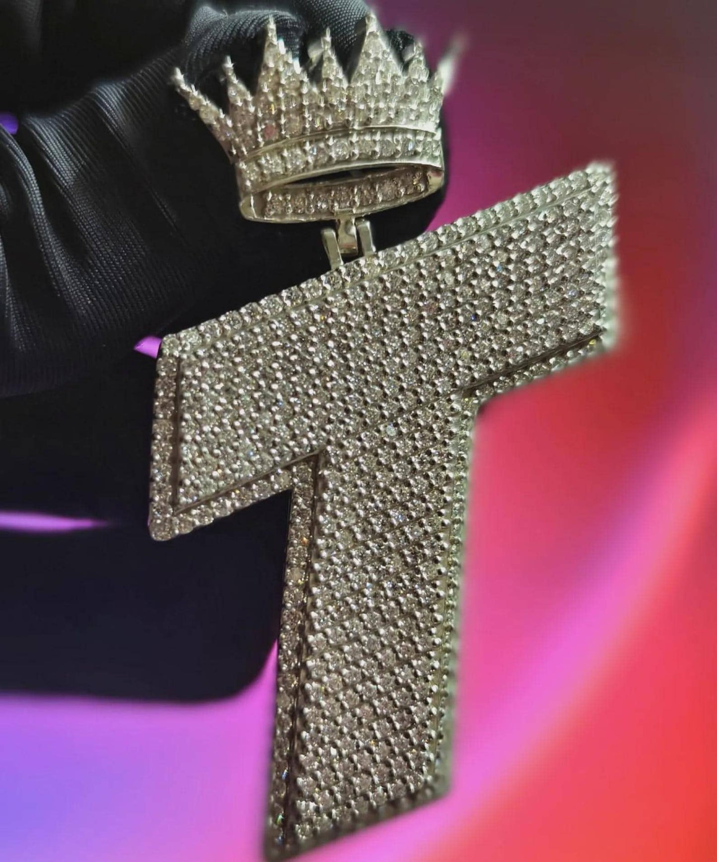 3Ct Round Cut Diamond Custom Letter Crown Simulated Diamond Pendant 14K White Gold Plated 925 Silver Customized Letter Hip Hop Pendant