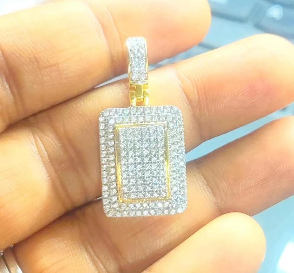 2Ct Round Cut Simulated White Topaz- Diamond Hip Hop Dog tag Pendant 14K Two-Tone Gold Plated 925 Sterling Silver