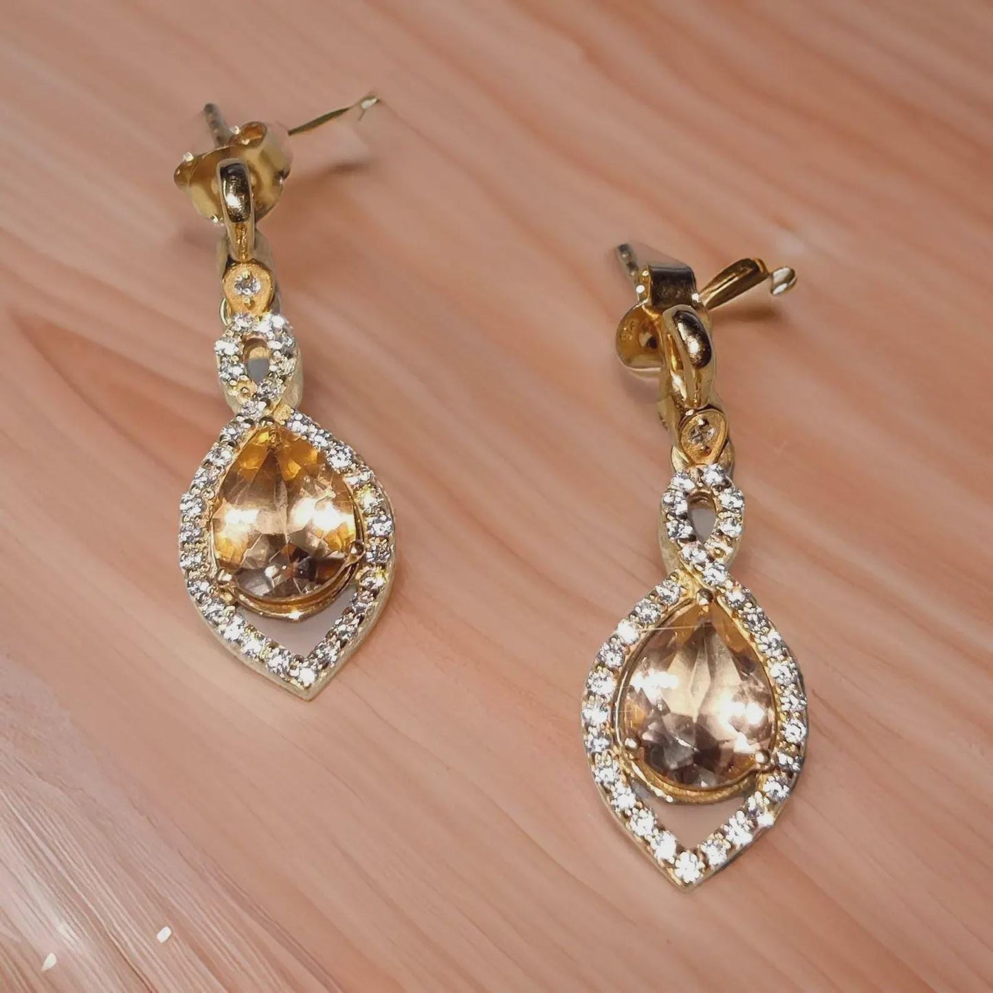 2Ct Morganite Dangle Earrings Pear Cut Simulated morganite Diamond Earrings 14K Yellow Gold Plated 925 Sterling Silver Drop Dangle Earrings