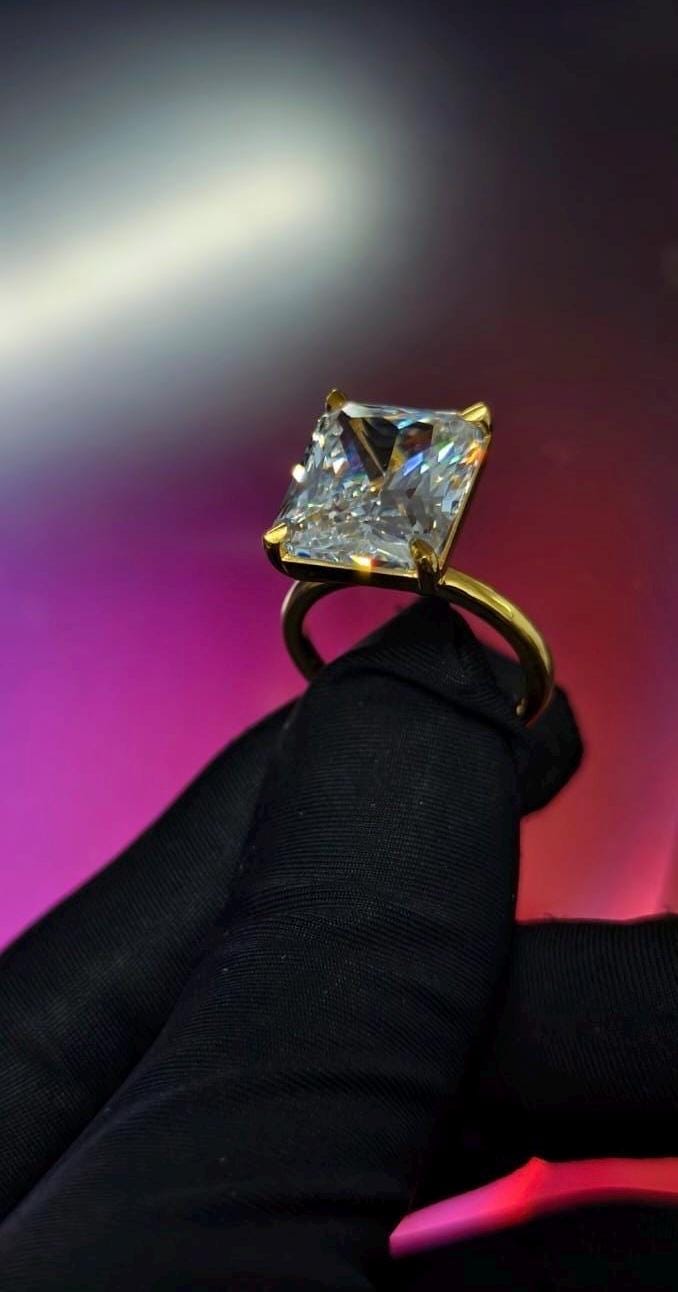 3Ct Radiant Cut Simulated Diamond Wedding Engagement Ring 14k Yellow Gold Plated- 925 Silver