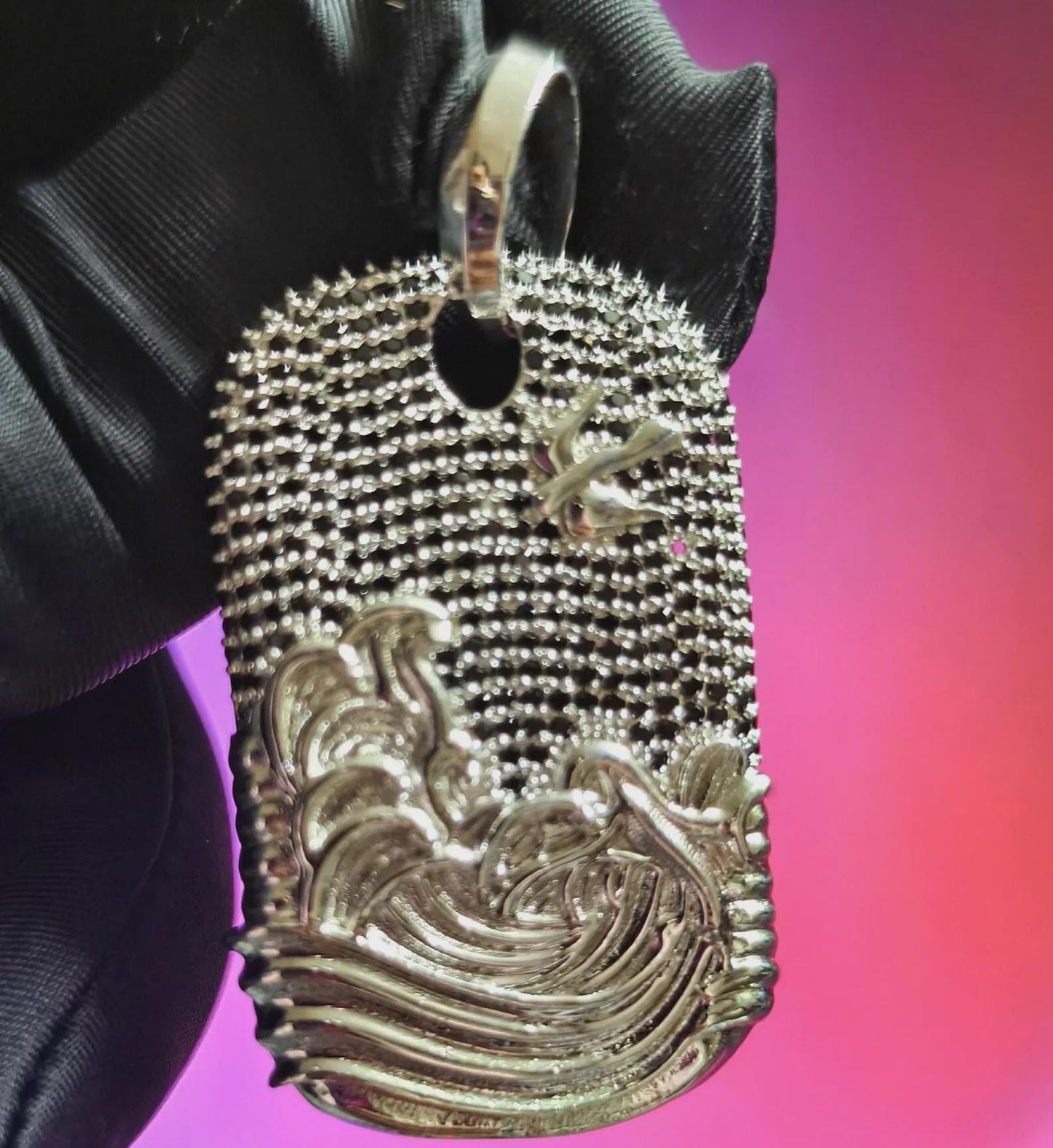 2Ct Diamond Dog Tag Pendant Round Simulated Black Diamond Pendant 14K White Gold Plated Unisex Pendant 925 Sterling Silver, Hip Hop Pendant