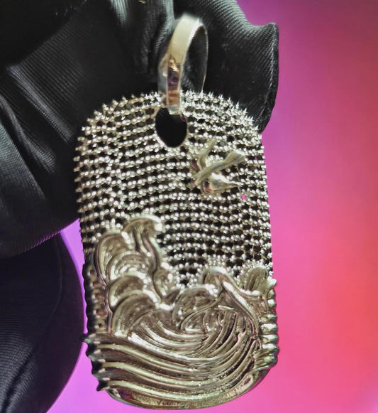 2Ct Diamond Dog Tag Pendant Round Simulated Black Diamond Pendant 14K White Gold Plated Unisex Pendant 925 Sterling Silver, Hip Hop Pendant