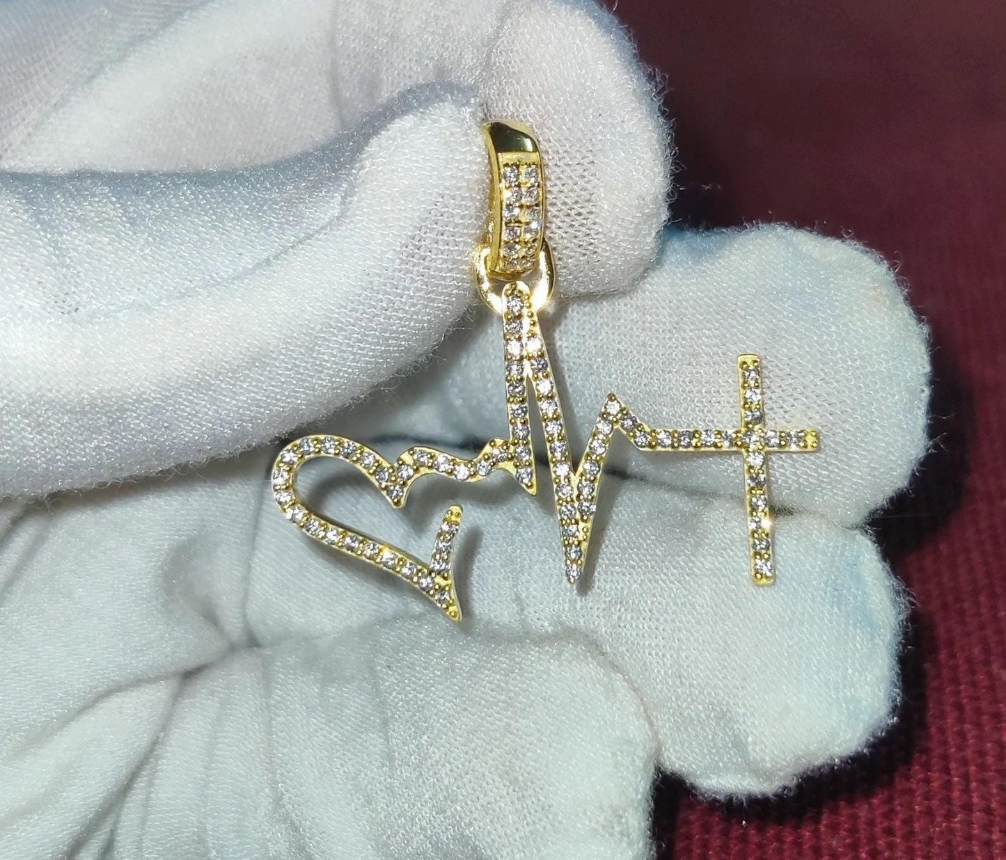 1.50Ct Diamond Round Cut Simulated Diamond Pendant, Love Heartbeat Pendant 14K Yellow Gold Finish 925 Sterling Silver Birthday Party Pendant