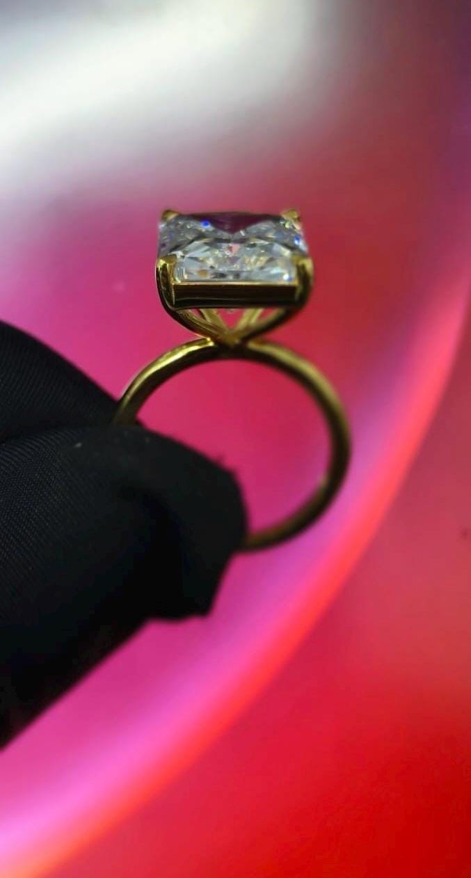 3Ct Radiant Cut Simulated  Diamond Wedding Engagement Ring 14k Yellow Gold Plated- 925 Silver