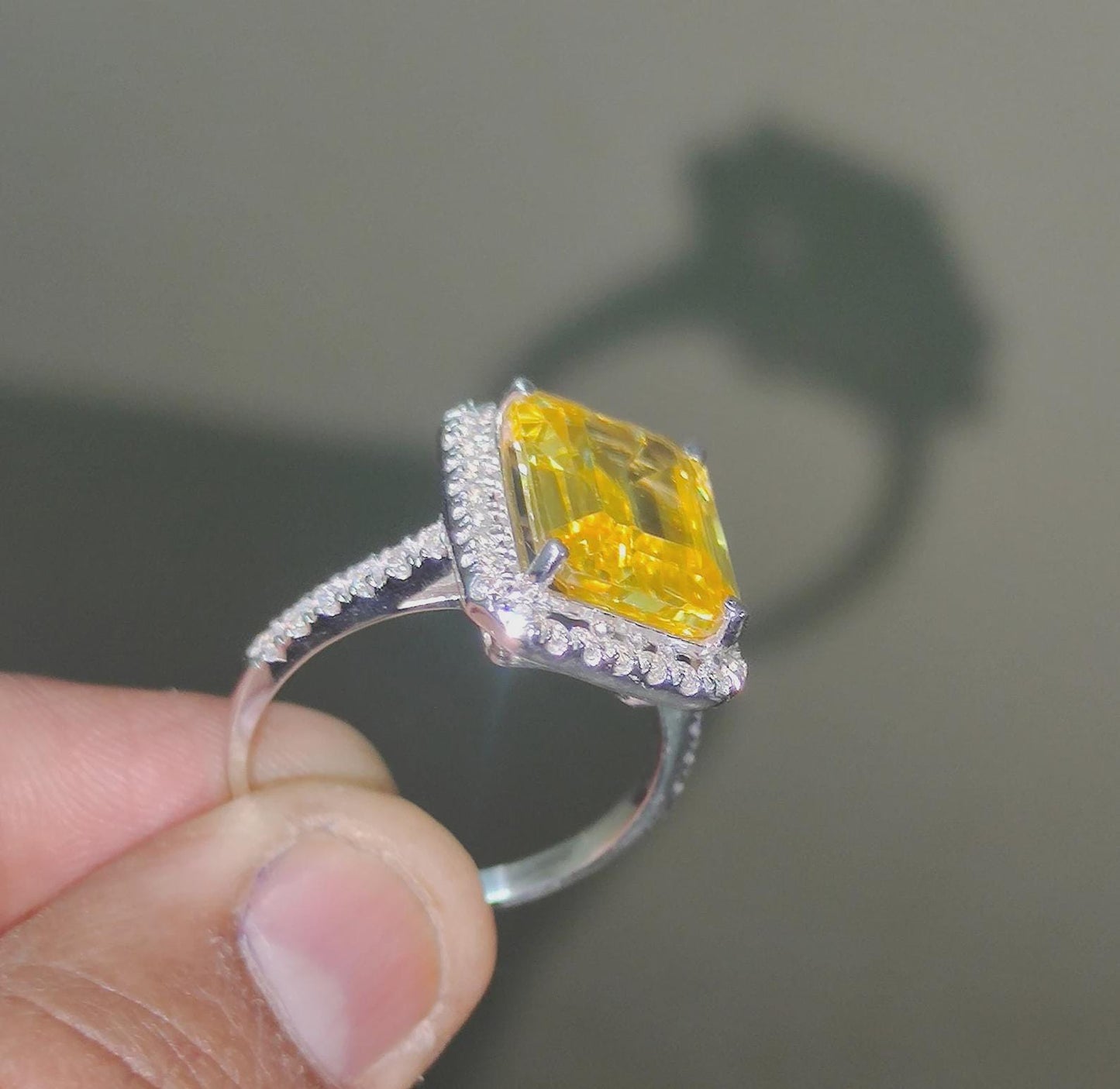 2Ct Cushion Cut Yellow Citrine Three stone Engagement Anniversary  Halo Women Engagement Wedding Band Ring 14K White Gold Over Gift For Her