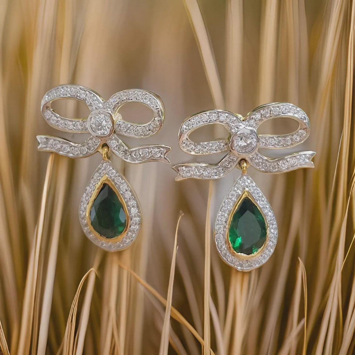 2Ct Drop Dangle Earring Pear Cut Green Emerald Diamond 14K Two-Tone Gold Plated 925 Sterling Silver Dangle Earring Birthday Gift