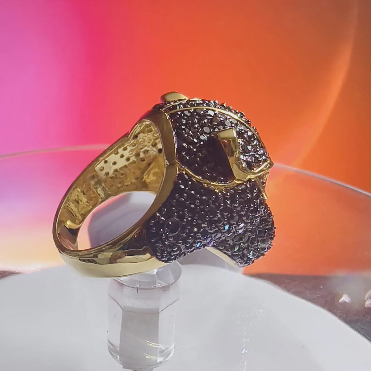 3Ct Round Cut Simulated Black Diamond Wedding Tiger Engagement Ring 14K Yellow Gold Plated 925 Sterling Silver Gift For Anniversary Ring