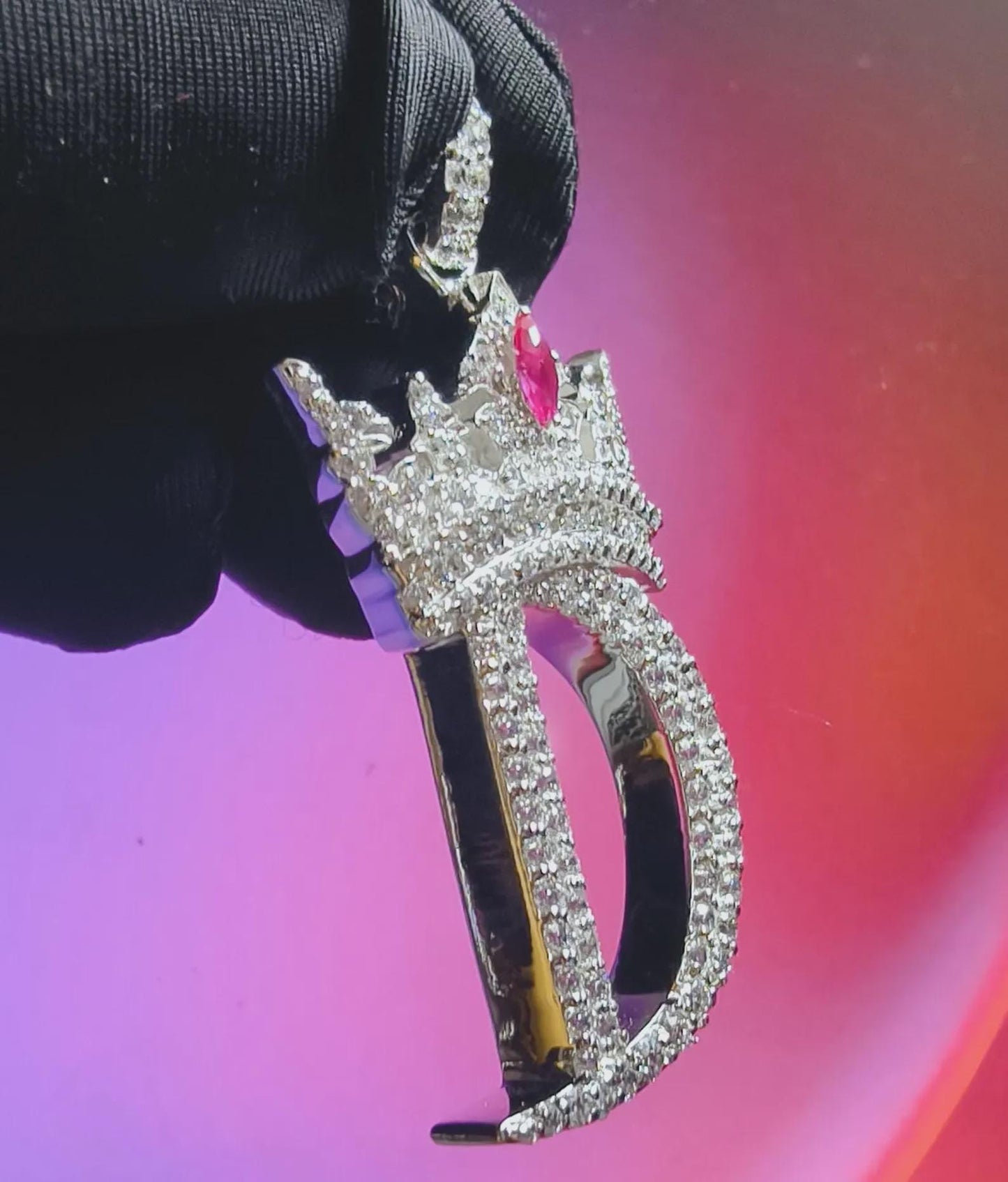 2Ct Round Cut Custom Letter Crown Pendant Lab-Created Diamond D Letter Initial Alphabet Pendant 14K White Gold Plated Hip Hop Pendant