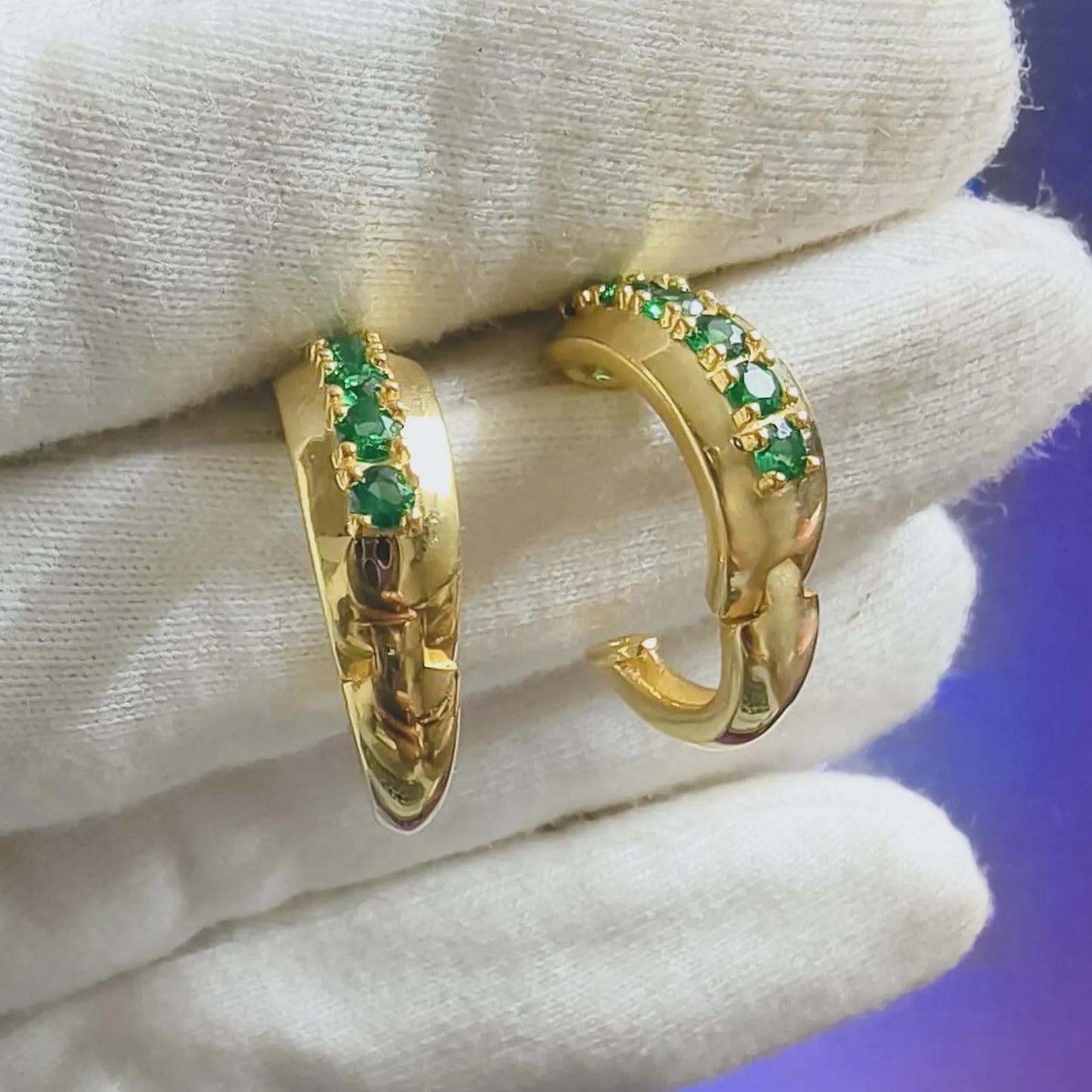 2Ct Round Cut Emerald Hoop Earring Simulated 14K Yellow Gold Finish 925 Sterling Silver For Special Occasion, Birthday Gift, Daily Wear