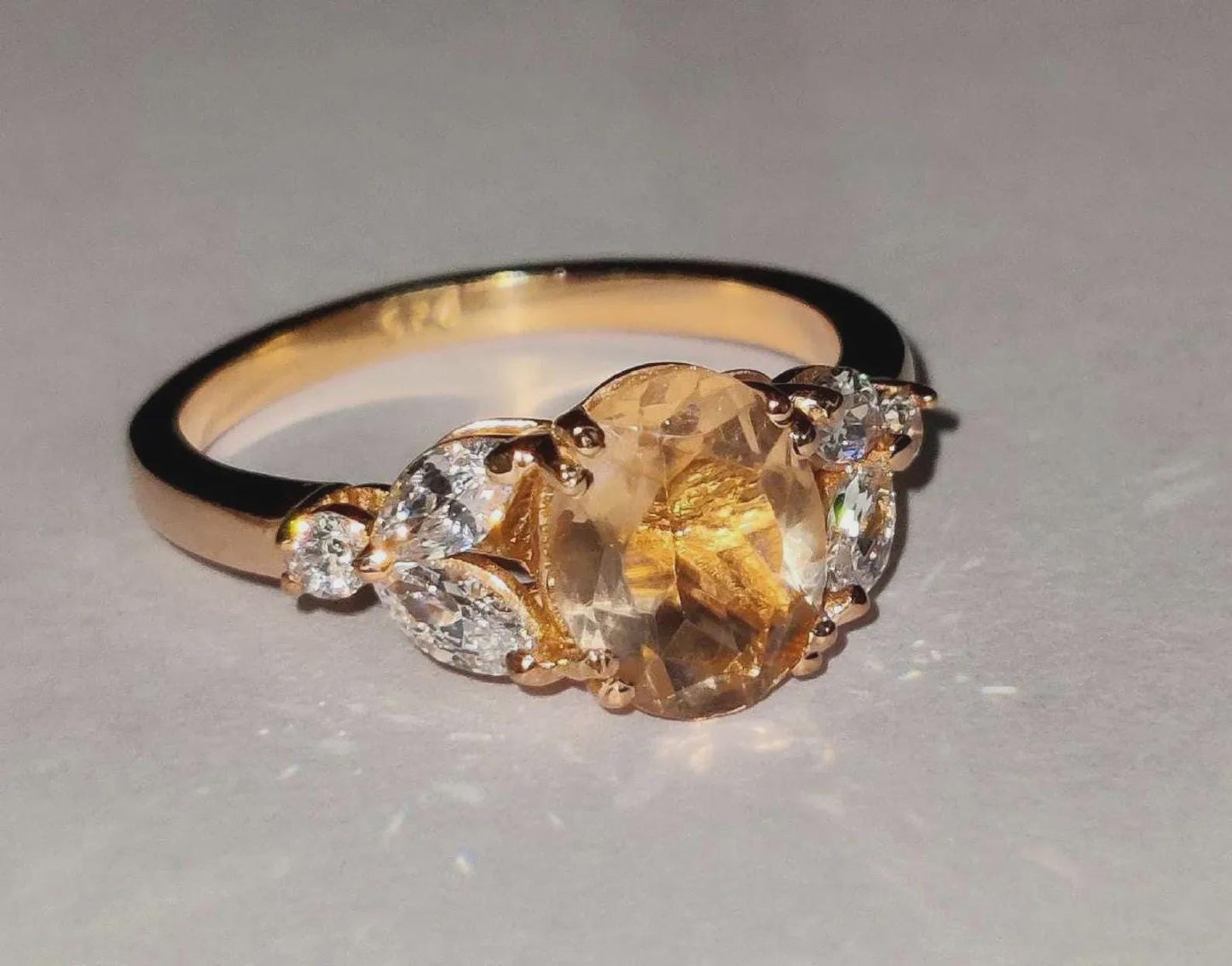 2Ct Morganite Ring Simulated Diamond Oval Anniversary Ring 14K Rose Gold Finish 925 Sterling Silver Engagement Ring For Birthday Party Wear