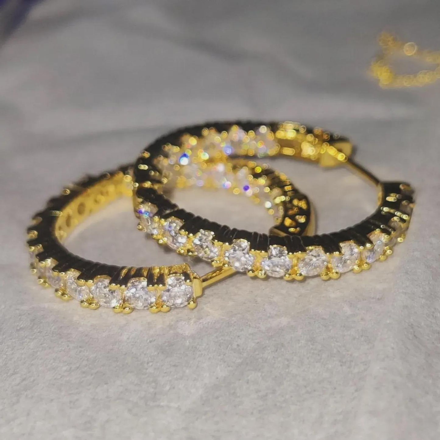 2Ct Round Hoop Earrings Lab Created Diamond Women's Huggie Hoop Earrings 14K Yellow Gold Finish 925 Silver Hoop Earrings